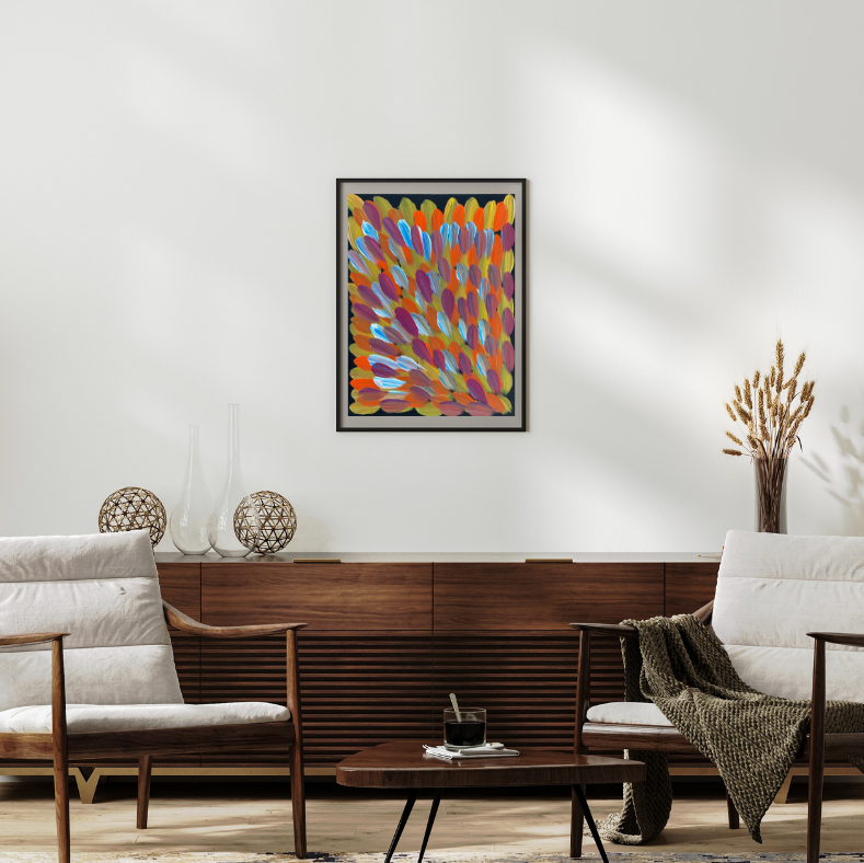 Gloria Tamerre Petyarre, Bush Medicine Leaves, Utopia, Art for Sale, Painting for Sale, Indigenous Art, Aboriginal Art, Australian Art, Darwin Art Gallery, Altyerre Aboriginal Art, Darwin Gallery, famous indigenous artist, aboriginal dreaming, interior décor, home décor, interior decorating, leaves, Iconic, office decor