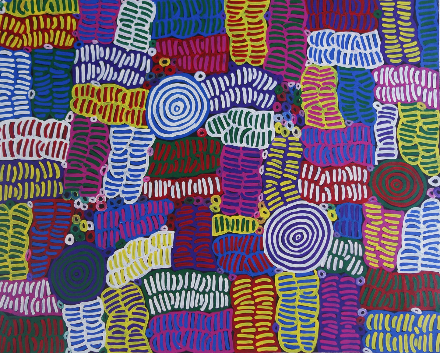 Betty Mbitjana + Betty Club + Utopia + Indigenous Art + Aboriginal Art + Australian Art + Art for Sale + Painting for Sale + Darwin Based Gallery + Contemporary Design + minnie pwerle + daughter ++ Colourful + Awelye + Women's Ceremony + Body Paint + Traditional Art + Betty Club Mbitjana