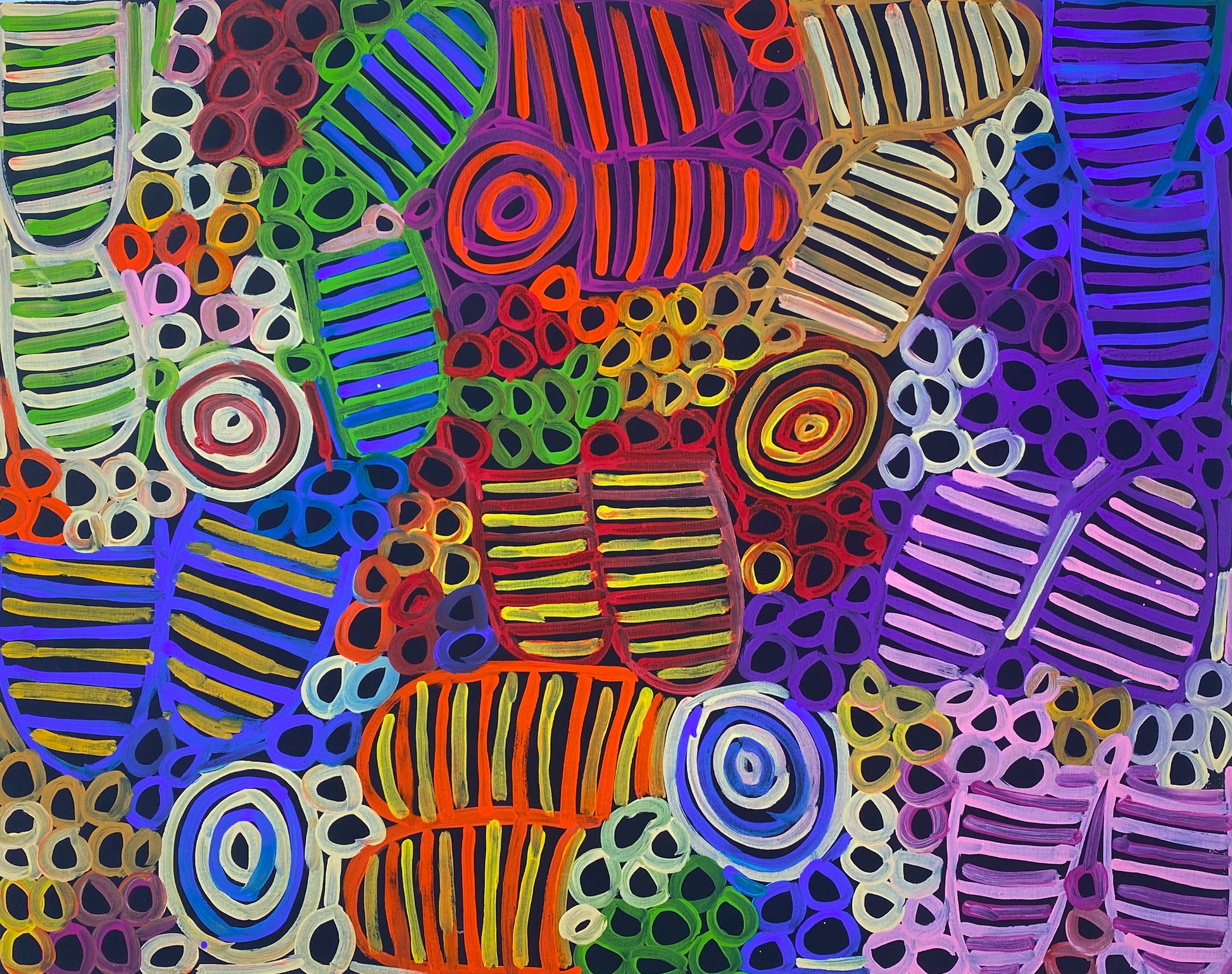 Betty Club Mbitjana - Utopia - Indigenous Art - Aboriginal Art - Australian Painting - Iconography - Symbolism - Body Paint - Women's Ceremony - Darwin Based Gallery