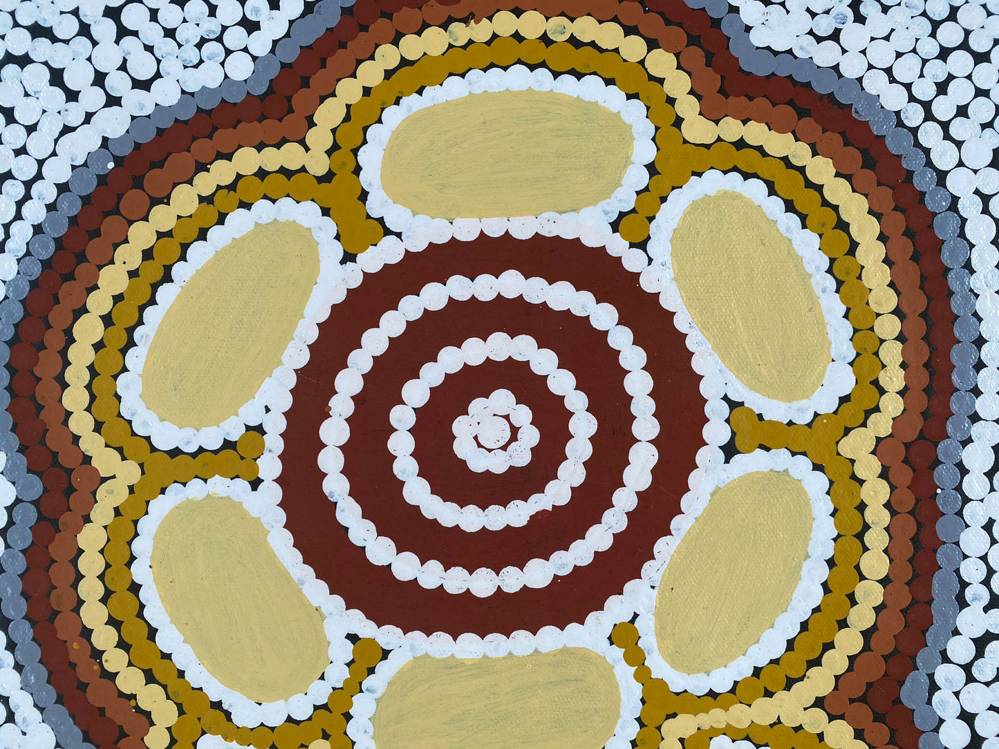 calvin martin jungarrayi + goanna dreaming + dot art painting + dot artwork + dot painting + ochre colours + goanna dreaming + indigenous art + aboriginal art + australian art + art story + traditional art + art gallery + darwin based gallery + family owned gallery + home + home decor + decor + interior design + design ideas