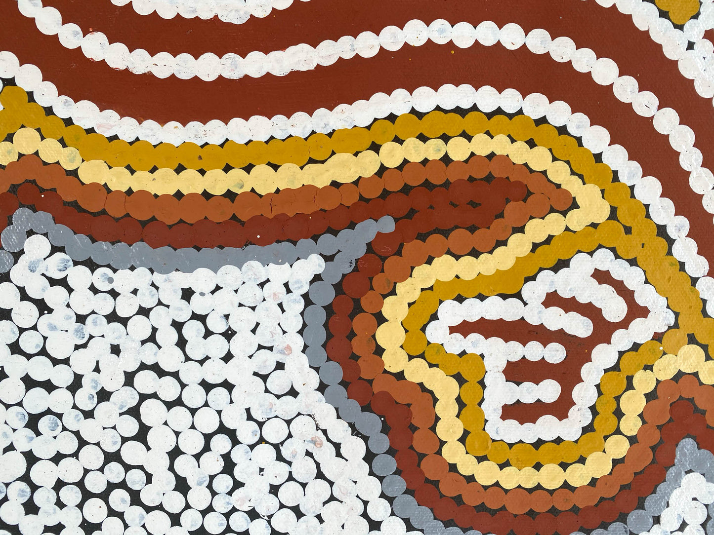 calvin martin jungarrayi + goanna dreaming + dot art painting + dot artwork + dot painting + ochre colours + goanna dreaming + indigenous art + aboriginal art + australian art + art story + traditional art + art gallery + darwin based gallery + family owned gallery + home + home decor + decor + interior design + design ideas