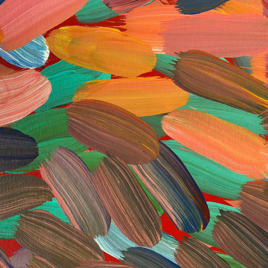 Gloria Tamerre Petyarre, Bush Medicine Leaves, Utopia, Art for Sale, Painting for Sale, Indigenous Art, Aboriginal Art, Australian Art, Darwin Art Gallery, Altyerre Aboriginal Art, Darwin Gallery, famous indigenous artist, aboriginal dreaming, interior décor, home décor, interior decorating, leaves, Iconic, office decor