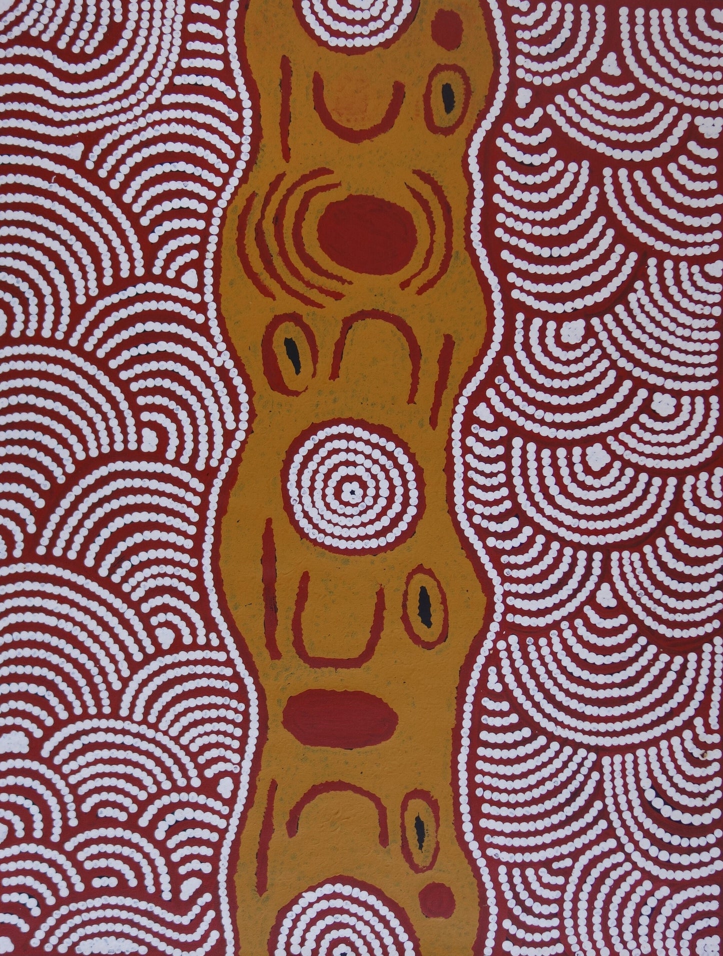Jennifer Nginana Mitchell, Jennifer Nginyaka Mitchell, western desert art, aboriginal art, indigenous art, art, art for sale, painting for sale, interior design, interior décor, art gallery, art story, iconography, topography, constellation, Pleiades, orion, Darwin, Darwin gallery, Darwin northern territory, art work, wall art, symbolism, altyerre aboriginal art, original art, ethical art, direct from the artist, aerial perspective, Australian art, Ochre colours, painting