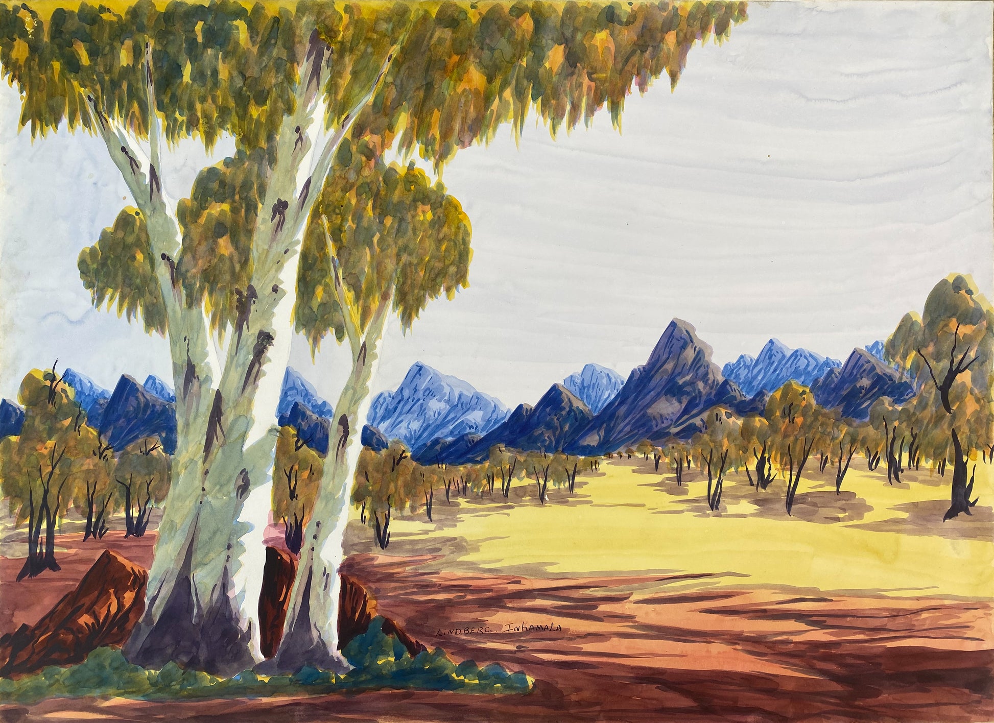 Lindbery Inkamala Central Austrailan Landscape Water colour art Indigenous Art Aboriginal Art Hermannsberg Australian Art