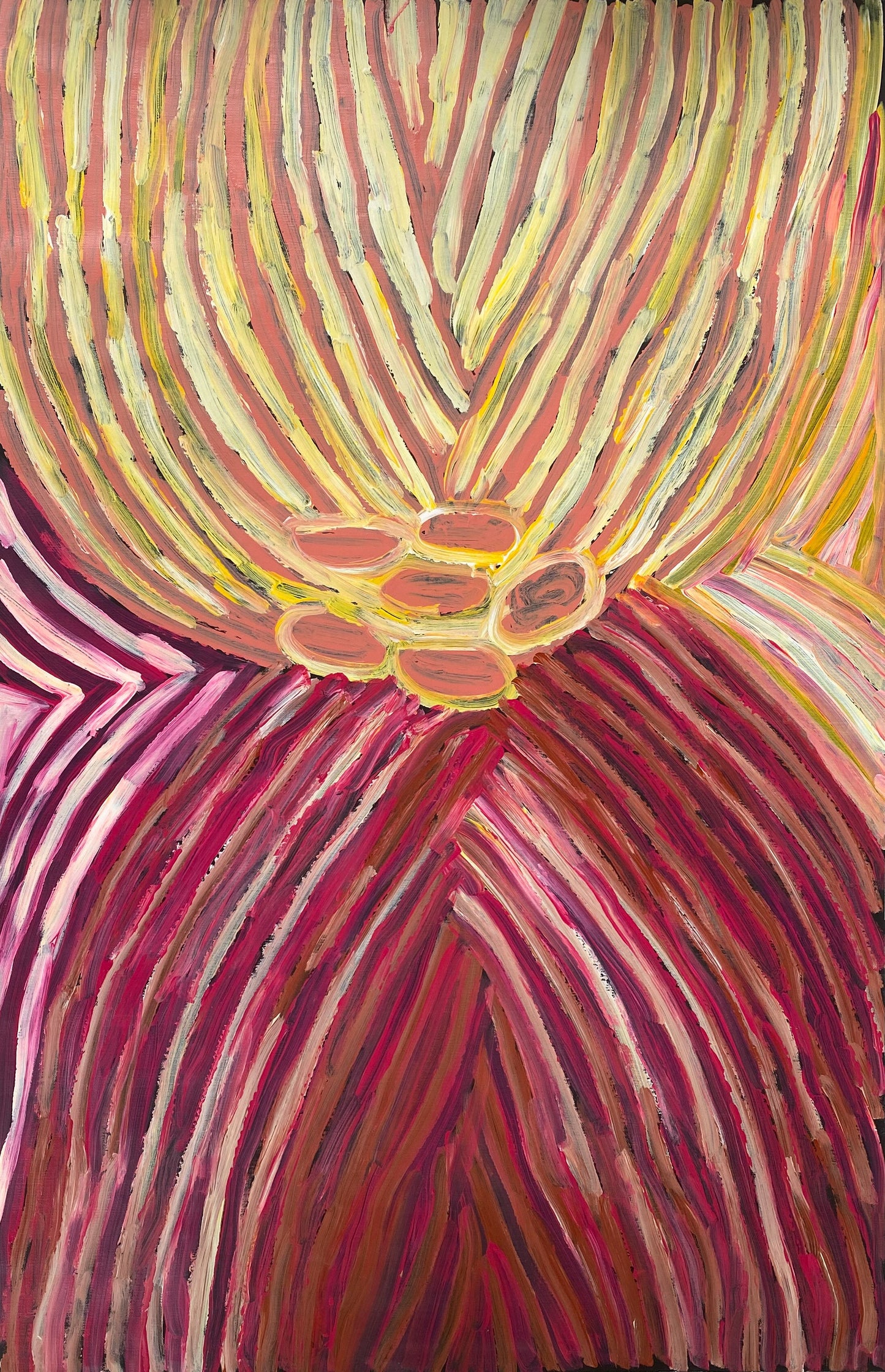Makinti Napanangka, Western Desert, Pintupi, Indigenous art, Aboriginal art, Australian Art, Indigenous art for sale, art collector, dreaming, famous artist, art décor, interior décor, interior design, painting for sale, Darwin gallery, art gallery, altyerre aboriginal art, order or Australia, western desert art