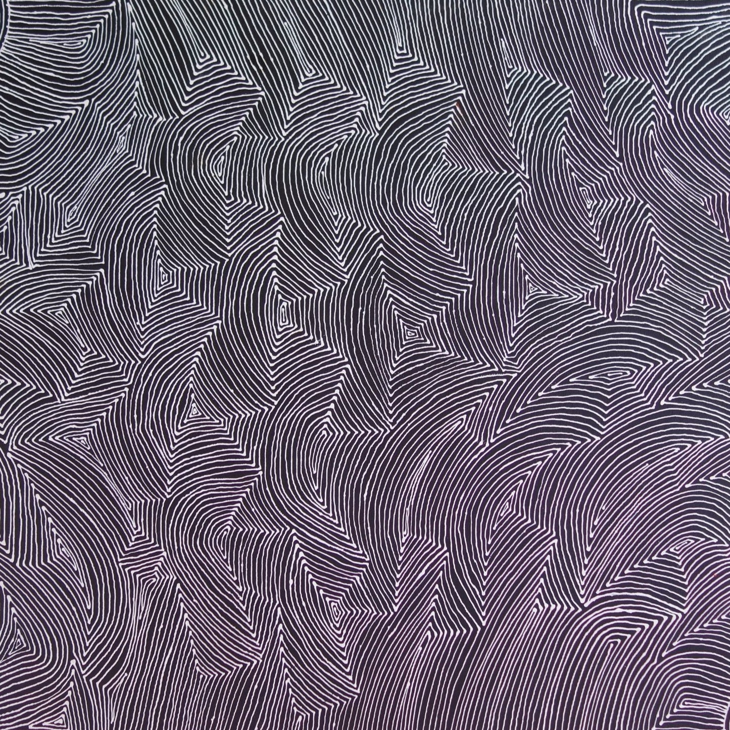 Marcie Turner + Marcia Turner Petyarre + Petyarre + black and white artwork + monochromatic painting + indigenous art + aboriginal art + australian art + innovative art + utopia + linear + mesmerising painting + optical illusion + body paint designs + women's ceremony + women's business + art for sale + painting for sale + artowrk for sale + family owned business + darwin based gallery + online art gallery + interior design + decor + wall art + awelye + utopia + dreaming designs