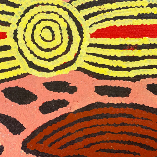 Ningura Naparrula Gibson, Wirrulnga, Western Desert Art, Australian art, Indigenous Art, Aboriginal art, art for sale, painting for sale, famous indigenous artist, Aboriginal art for sale, Indigenous art for sale, Women’s ceremony, dreaming, Altyerre Aboriginal Art, Art gallery, Darwin gallery, kintore, Pintupi, Australian stamp, paris, art collector, art lover, ethical art, original art, direct from the artist, muse du quai branly, décor, office décor, wall art, interior decorating, interior, home décor,