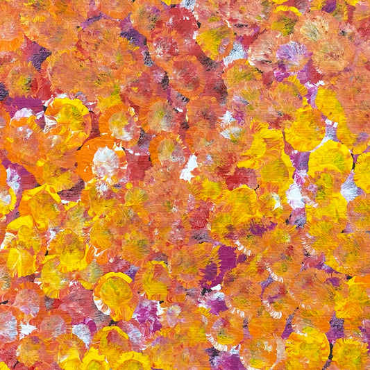 Polly Nelson Nangla, Polly Ngale, Polly Ngal, Utopia artist, Indigenous art, Aboriginal Art, Australian Art, Bush Plum dreaming, dot painting, dot art, art for sale, painting for sale, indigenous art for sale, aboriginal art for sale, altyerre aboriginal art, art décor, interior décor, interior design, colourful, home décor, office décor, art collector, Darwin gallery, art gallery, northern territory, family business, bush tucker, bush food, interior designer, wall art, bush plum dreaming