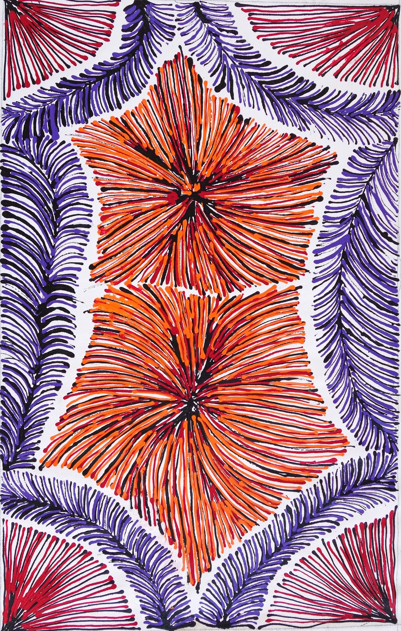 Rosemary Pitjara Petyarre, Utopia, Northern Territory, Outback, Indigenous Art, Aboriginal Art, Australian Art, Bush Yam Leaves, Bush Medicine Leaves, Art, Art Gallery, Art for Sale, Painting, Painting for sale, Altyerre Aboriginal Art, Darwin Gallery, Art Décor, Interior Décor, Wall Art, Interior Decorator, Ethical Art, Original Art, Direct From the Artist, Family Business, Anmatyerre, Movement, Colourful, Beautiful Art, Utopia, Utopian Artist,