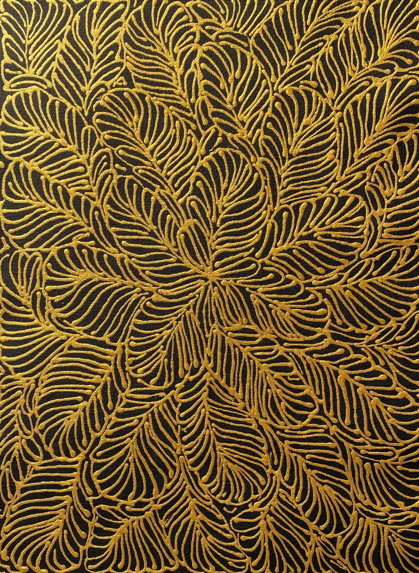 Rosemary Pitjara Petyarre, Utopia, Northern Territory, Outback, Indigenous Art, Aboriginal Art, Australian Art, Bush Yam Leaves, Bush Medicine Leaves, Art, Art Gallery, Art for Sale, Painting, Painting for sale, Altyerre Aboriginal Art, Darwin Gallery, Art Décor, Interior Décor, Wall Art, Interior Decorator, Ethical Art, Original Art, Direct From the Artist, Family Business, Anmatyerre, Movement, Colourful, Beautiful Art, Utopia, Utopian Artist, gold