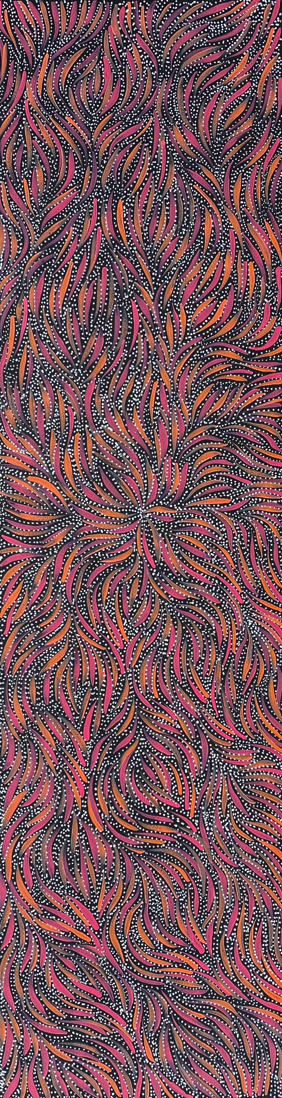 Rosemary Pitjara Petyarre, Utopia, Northern Territory, Outback, Indigenous Art, Aboriginal Art, Australian Art, Bush Yam Leaves, Bush Medicine Leaves, Art, Art Gallery, Art for Sale, Painting, Painting for sale, Altyerre Aboriginal Art, Darwin Gallery, Art Décor, Interior Décor, Wall Art, Interior Decorator, Ethical Art, Original Art, Direct From the Artist, Family Business, Anmatyerre, Movement, Colourful, Beautiful Art, Utopia, Utopian Artist, Yam Seed