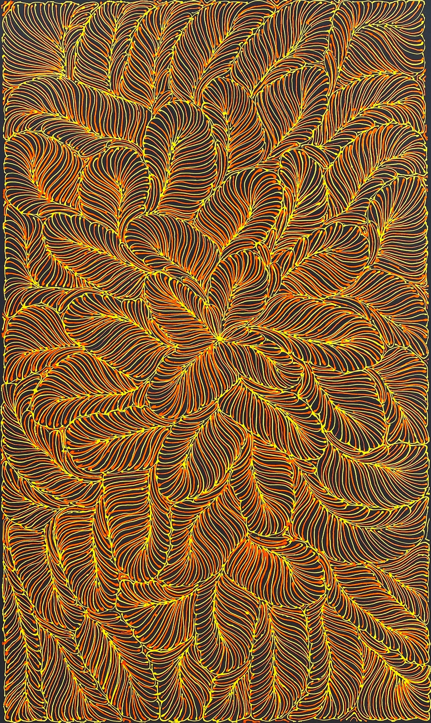 Rosemary Pitjara Petyarre, Utopia, Northern Territory, Outback, Indigenous Art, Aboriginal Art, Australian Art, Bush Yam Leaves, Bush Medicine Leaves, Art, Art Gallery, Art for Sale, Painting, Painting for sale, Altyerre Aboriginal Art, Darwin Gallery, Art Décor, Interior Décor, Wall Art, Interior Decorator, Ethical Art, Original Art, Direct From the Artist, Family Business, Anmatyerre, Movement, Colourful, Beautiful Art, Utopia, Utopian Artist,