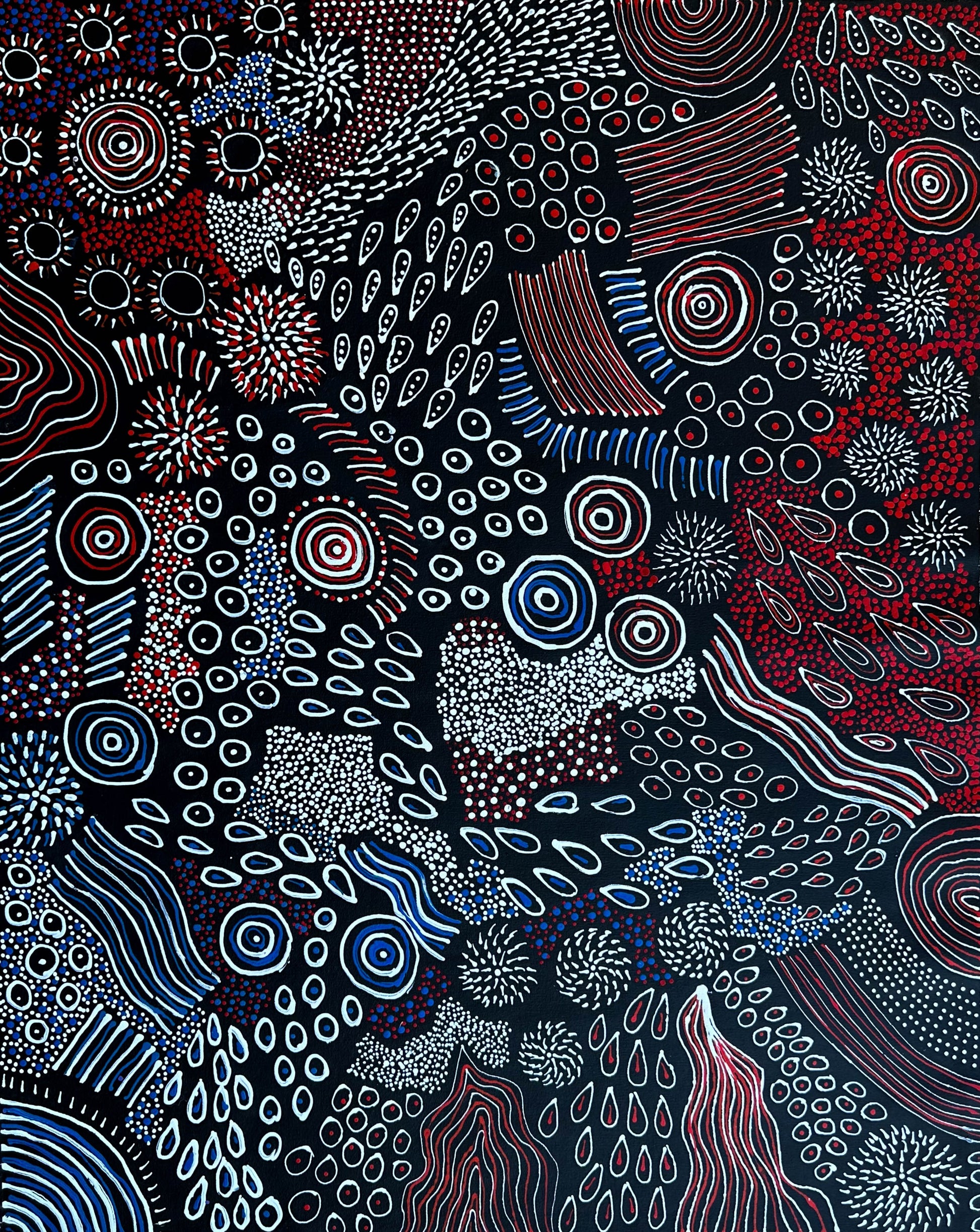 Anna Pitjara Petyarre - Aboriginal Art - Indigenous Art - Australian Art - Awelye - Women's Ceremony - Art work - Painting - Dot Painting - Dot Art - Female Artist - Darwin Based Gallery - Contemporary Art - Traditional Art - Iconography - Symbolism