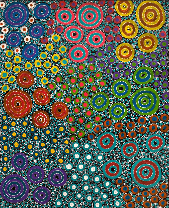 Anna Pitjara Petyarre Utopia Aboriginal Art Indigenous Art Australian Art Yam Seed Dreaming Colour dot art painting art Indigenous Artwork based in Darwin (Australia)