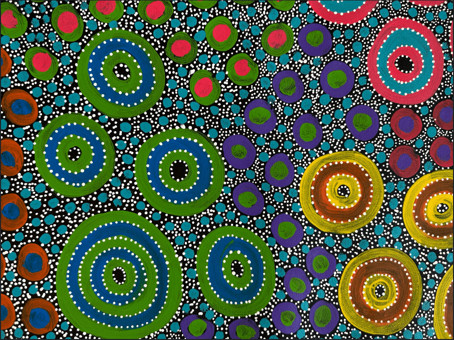 Anna Pitjara Petyarre Utopia Aboriginal Art Indigenous Art Australian Art Yam Seed Dreaming Colour dot art painting art Indigenous Artwork based in Darwin (Australia)