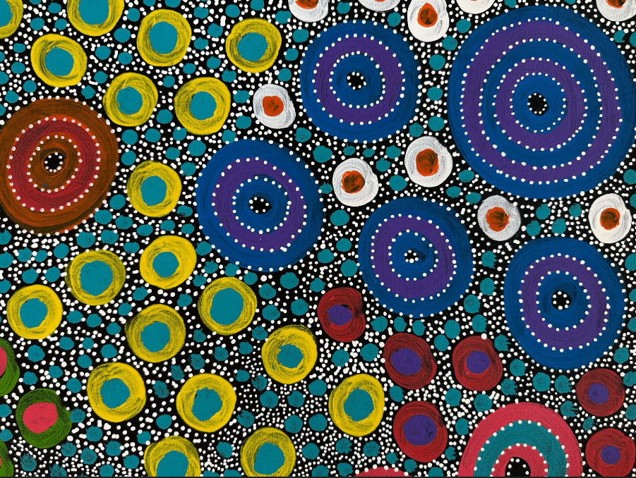 Anna Pitjara Petyarre Utopia Aboriginal Art Indigenous Art Australian Art Yam Seed Dreaming Colour dot art painting art Indigenous Artwork based in Darwin (Australia)