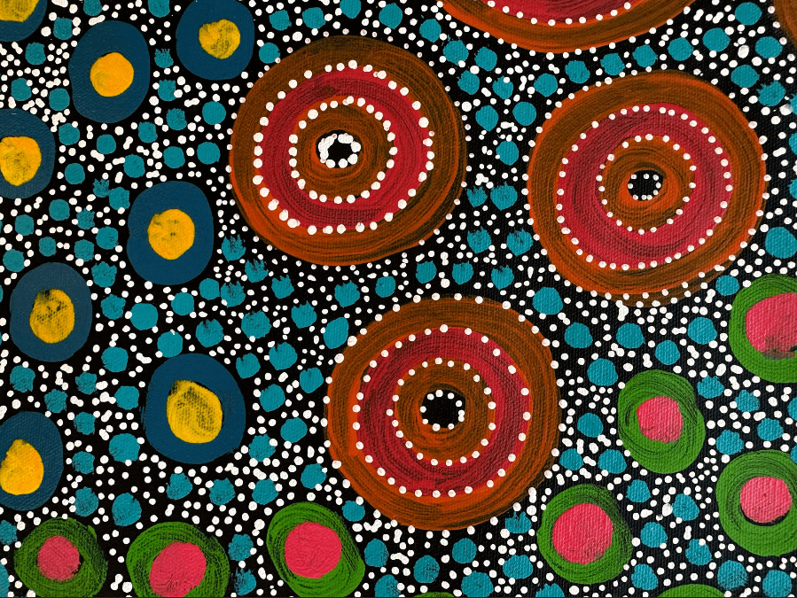 Anna Pitjara Petyarre Utopia Aboriginal Art Indigenous Art Australian Art Yam Seed Dreaming Colour dot art painting art Indigenous Artwork based in Darwin (Australia)