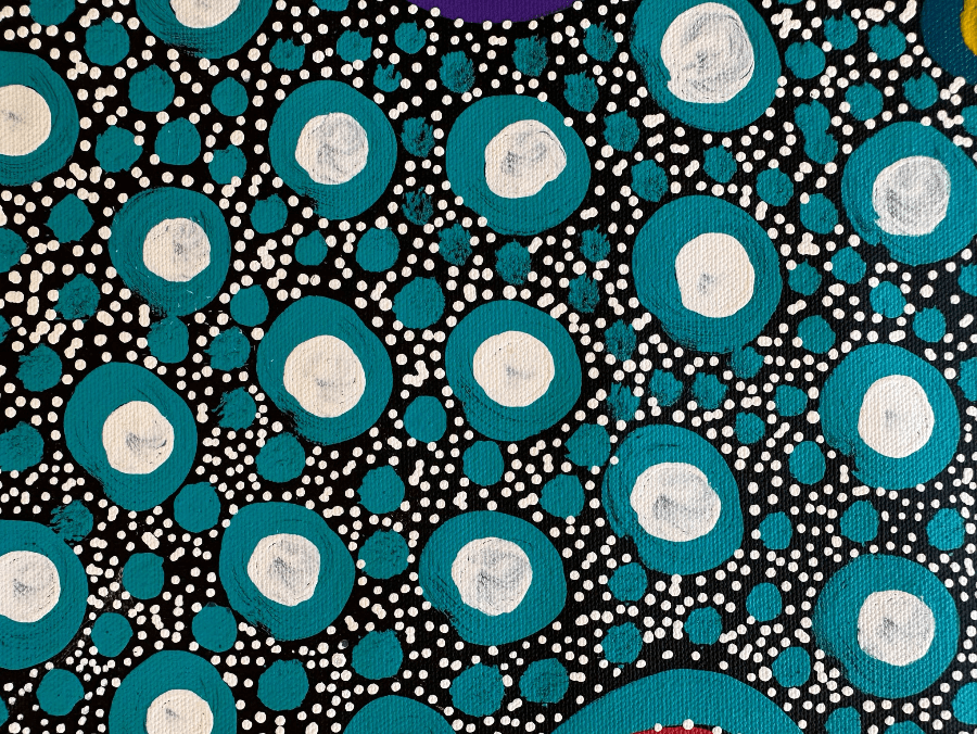 Anna Pitjara Petyarre Utopia Aboriginal Art Indigenous Art Australian Art Yam Seed Dreaming Colour dot art painting art Indigenous Artwork based in Darwin (Australia)