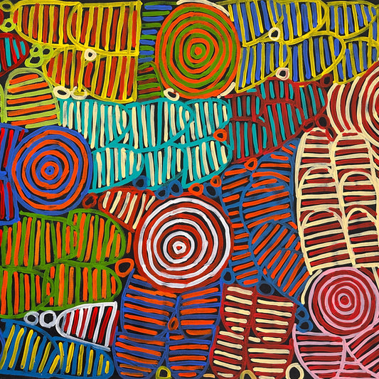Betty Club Mbitjana, Utopia, Anwekety, Awelye, Women’s Dreaming, Art for Sale, Indigenous Art for sale, Aboriginal art for sale, Australian Art, art for sale, painting for sale, art décor, interior décor, décor, womens ceremony, art work, art gallery, Altyerre Aboriginal Art, Darwin Art Gallery, Utopia, Utopian artist, art, painting, Ethical art, original art, direct from the artist, family business, famous artist, art lover, iconic art, art story, female artist, minnie pwerle, symbolism, iconography, women