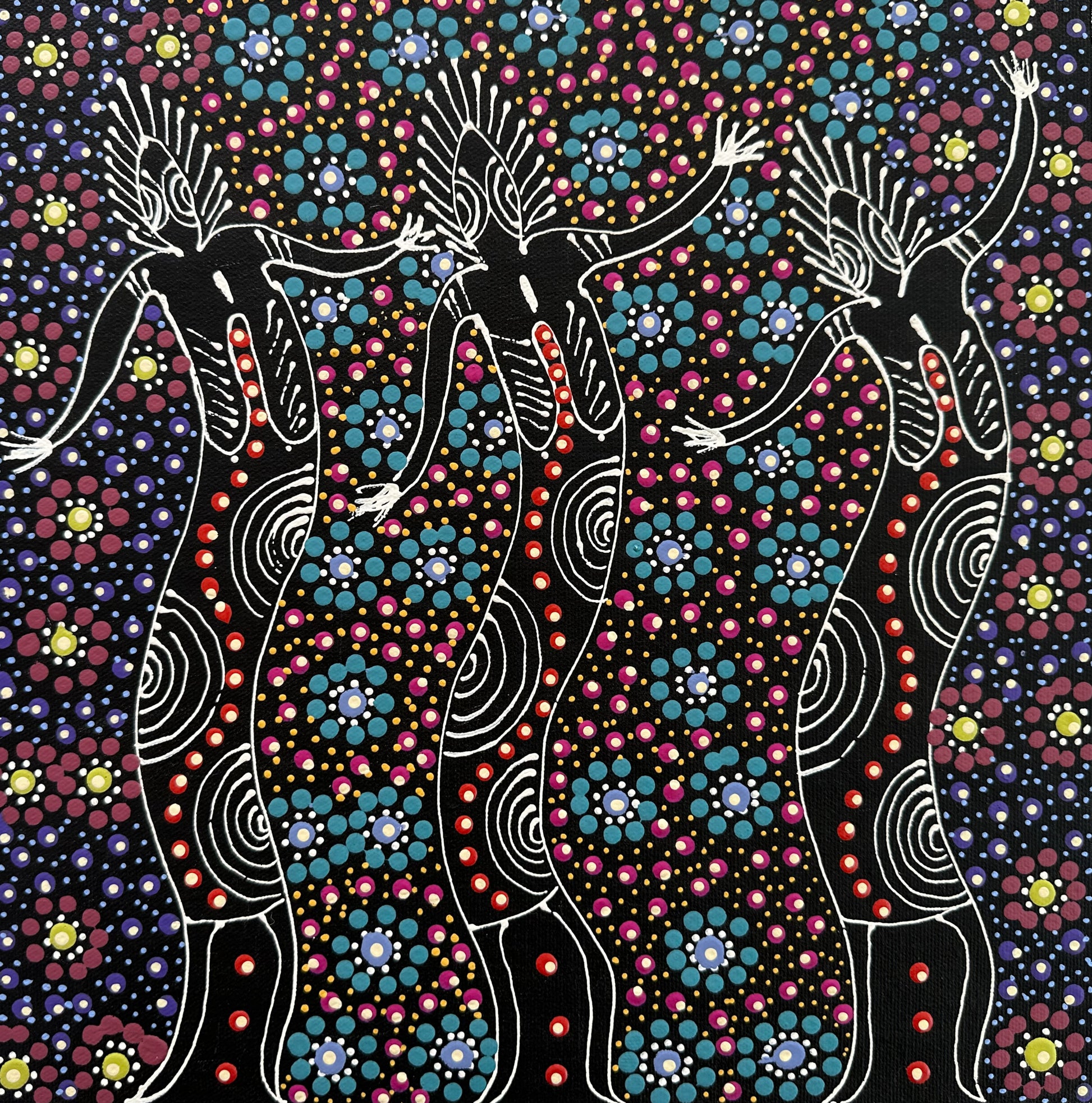 Colleen Wallace Nungarrayi Nungari Dreamtime Sisters  Santa Teresa Ltyentye Apurte Aboriginal Art Indigenous Art Aboriginal Art Dot Art Painting Dreaming Dreamtime Sisters