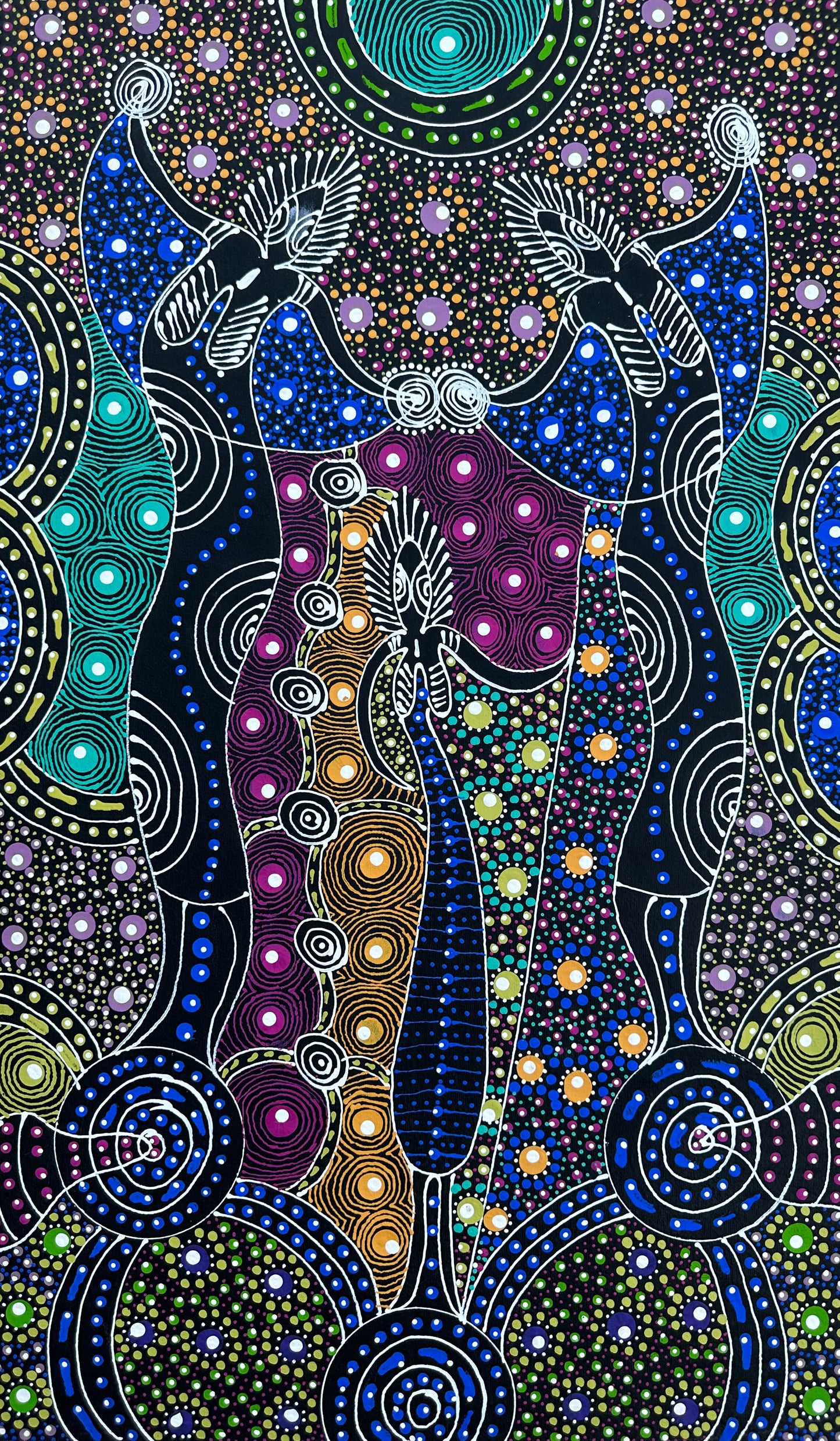 Santa Teresa + Ltyentye Apurte + Colleen Wallace Nungarrayi + Nungari + Dot Art Painting + Dot arwork + Colourful Art + Colour + Dreamtime Sisters + Dreaming + Indigenous Art + Aboriginal Art + Australian Art + Darwin Based Gallery + 