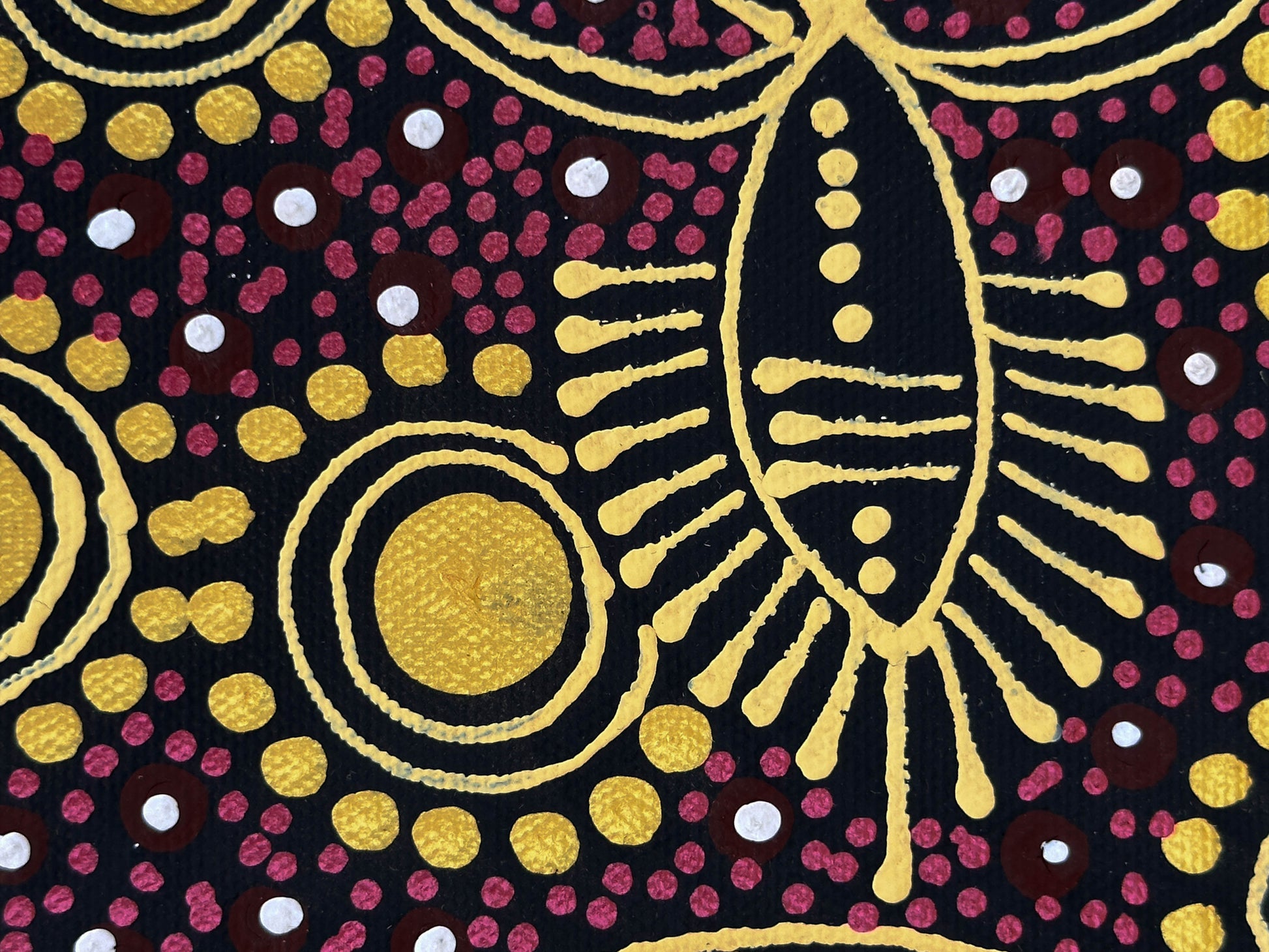 COLLEEN WALLACE NUNGARRAYI (NUNGARI) + Dreamtime Sisters +  Santa Teresa + Ltyentye Apurte + Dot Art + Dot Art Painting + Art for sale + Painting for sale + indigenous artwork + aboriginal artwork + Australian art + gold + Darwin Based Gallery + Family Owned business + beautiful art +