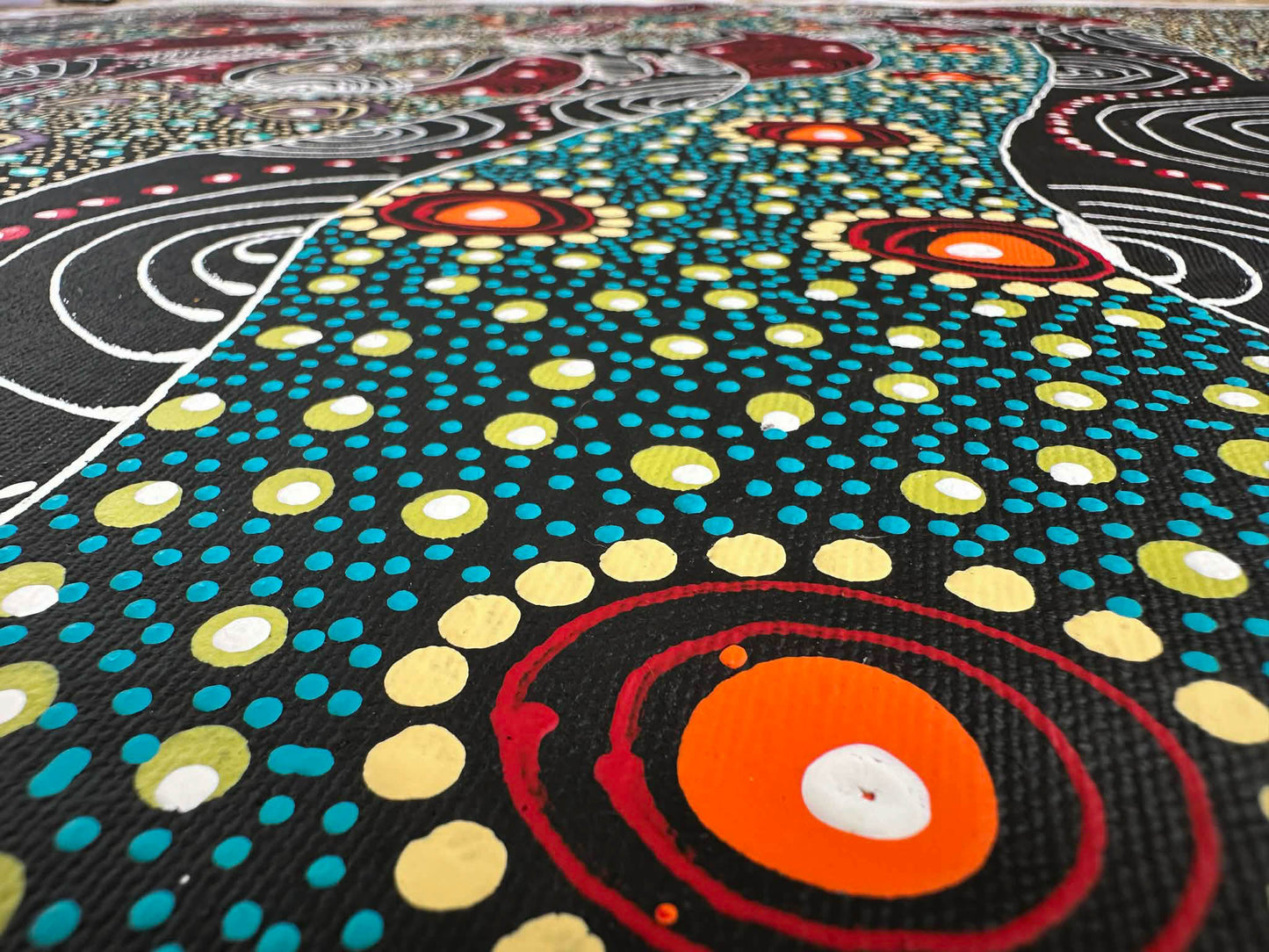 #ColleenWallace #Colleennungarrayi #colleennungari #traditionalart #contemporaryart #aboriginalart #indigenousart #australianart #dotpainting #dotartwork #art #artwork #artforsale #painting #paintingforsale #wallart #artgallery #darwinbasedgallery #northernterritory #artstory #knowledge #decor #interiordecor #interiordesign #office #officedecor #artlover #artcollector #famousartist #dreamings #colour #colourful #intricate #Dreamtimesisters #santteresa #ltyentyeapurte #easternarrernte #altyerreaboriginala