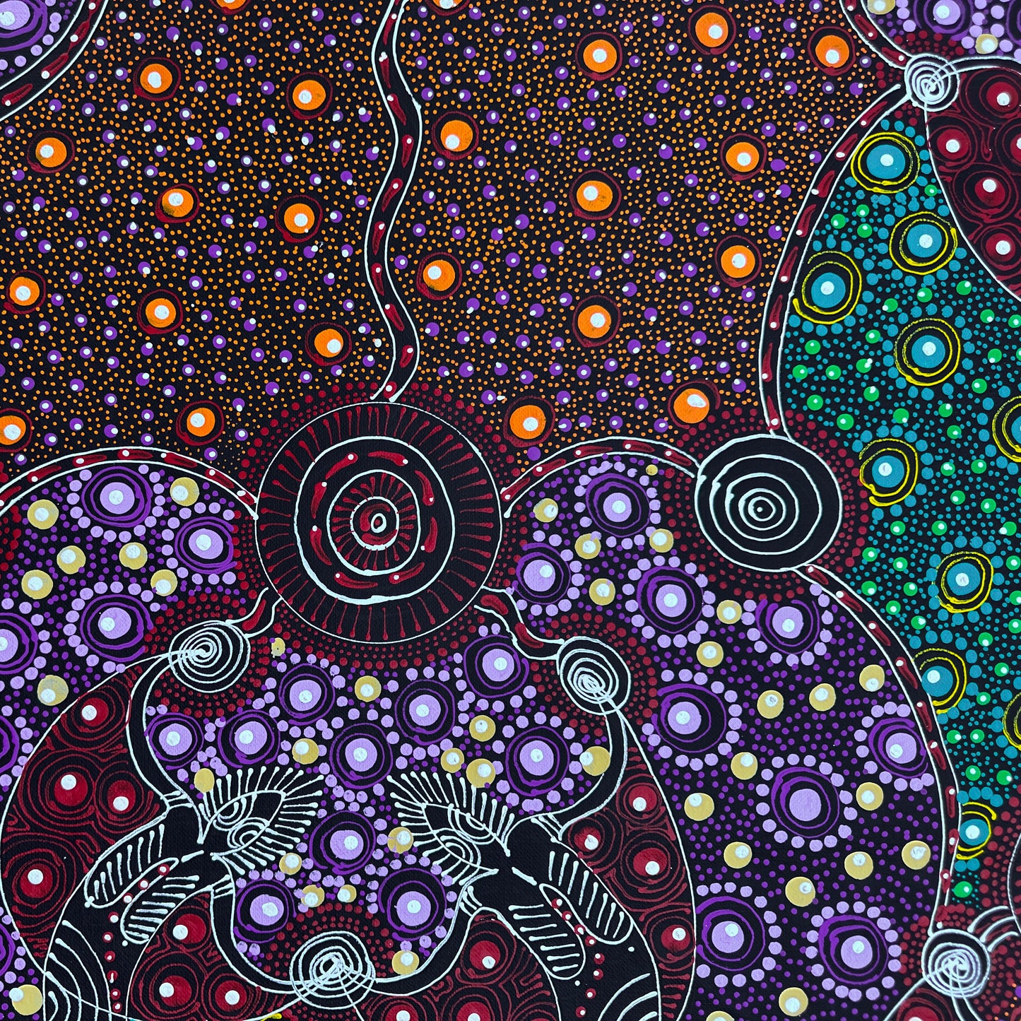 Colleen Wallace, Colleen nungarrayi, colleen nungari, traditional art, contemporary art, altyere aboriginal art, aboriginal art, indigenous art, Australian art, dot painting, dot art work, art, artwork, art for sale, Ltyentye Apurte, painting, painting for sale, wall art, art gallery, Darwin gallery, northern territory, santa Teresa, décor, interior décor, interior design, dot painting, office décor, dot art, art collector, famous artist, dreamings, colour, colourful, intricate, Dream time sisters, 