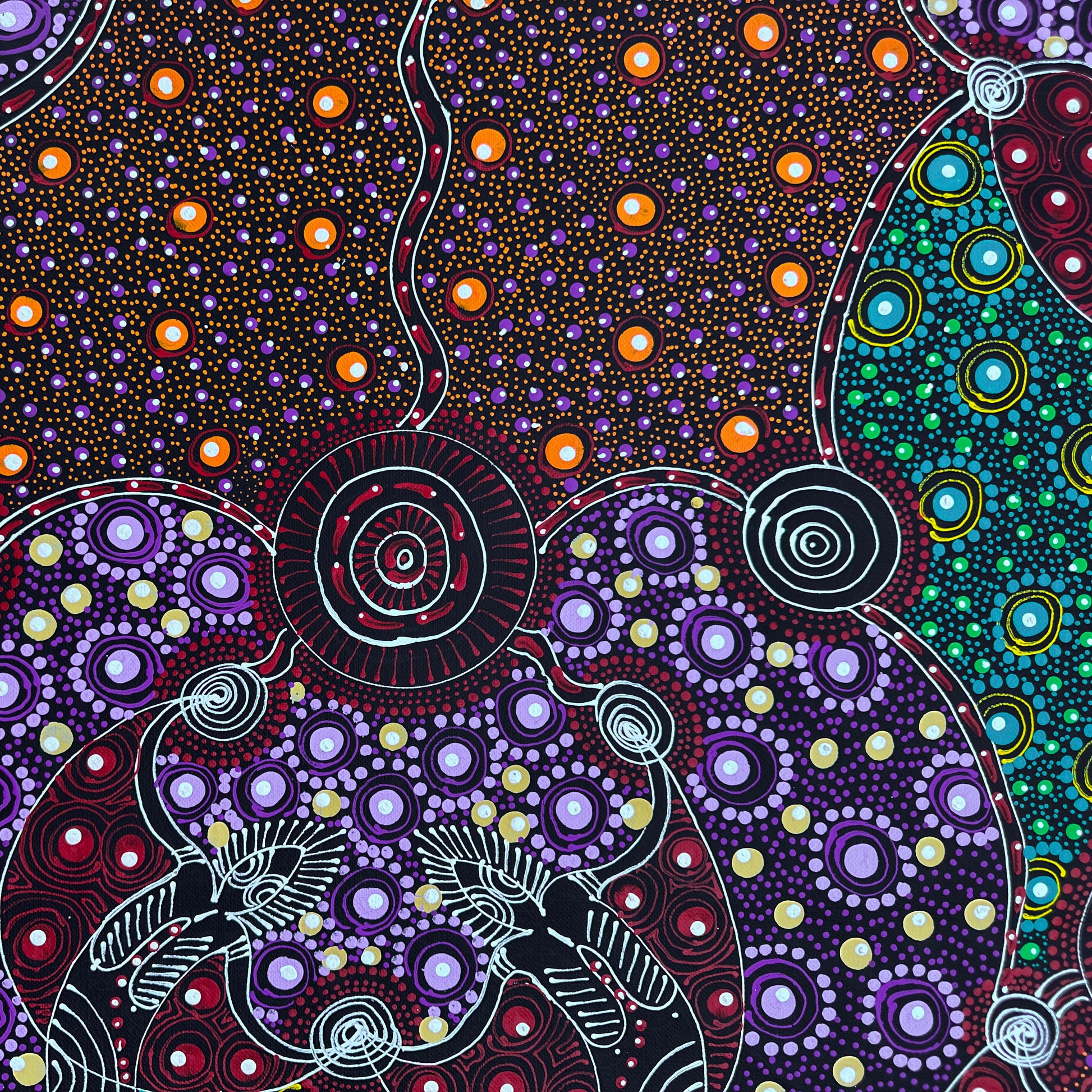 Colleen Wallace, Colleen nungarrayi, colleen nungari, traditional art, contemporary art, altyere aboriginal art, aboriginal art, indigenous art, Australian art, dot painting, dot art work, art, artwork, art for sale, Ltyentye Apurte, painting, painting for sale, wall art, art gallery, Darwin gallery, northern territory, santa Teresa, décor, interior décor, interior design, dot painting, office décor, dot art, art collector, famous artist, dreamings, colour, colourful, intricate, Dream time sisters, 