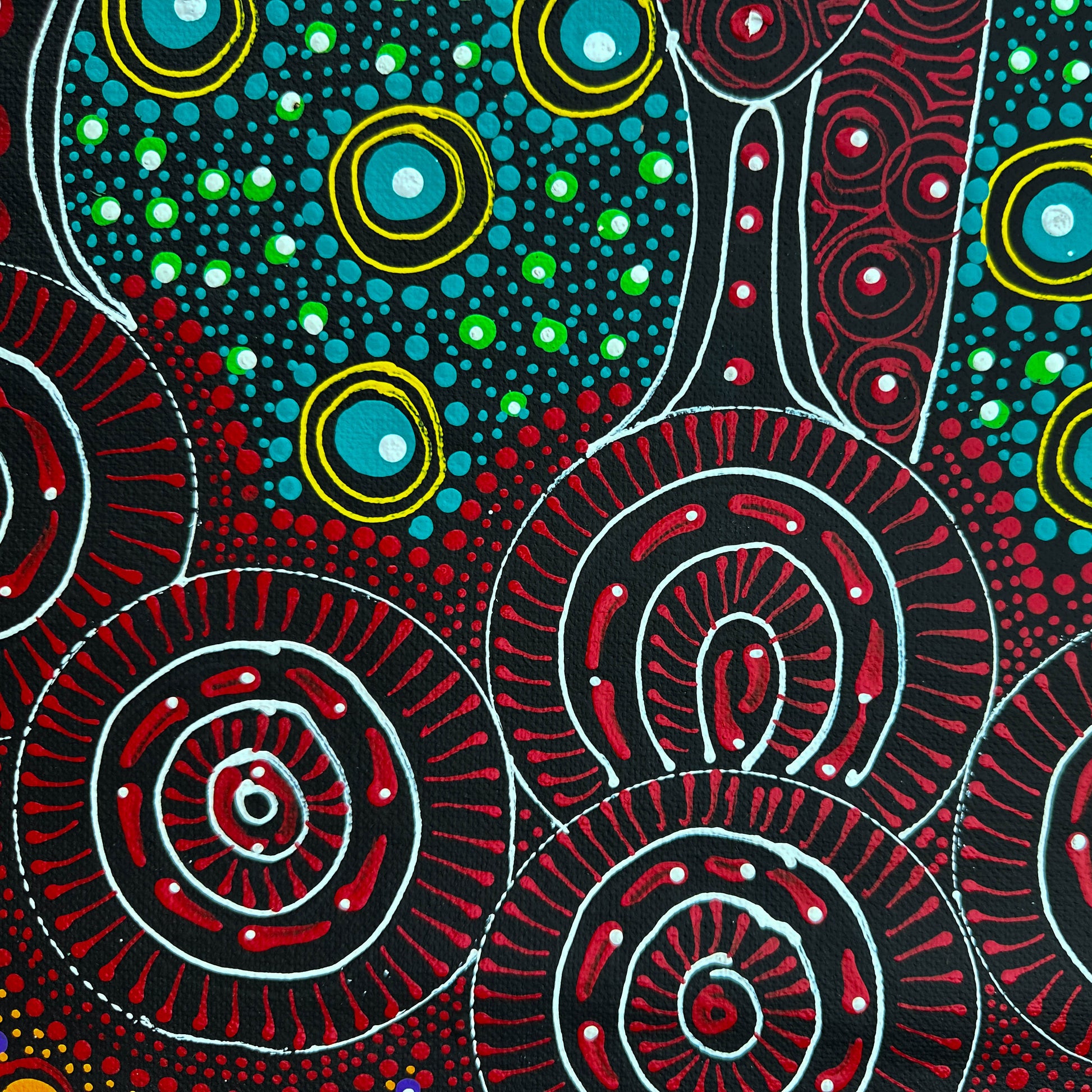 Colleen Wallace, Colleen nungarrayi, colleen nungari, traditional art, contemporary art, altyere aboriginal art, aboriginal art, indigenous art, Australian art, dot painting, dot art work, art, artwork, art for sale, Ltyentye Apurte, painting, painting for sale, wall art, art gallery, Darwin gallery, northern territory, santa Teresa, décor, interior décor, interior design, dot painting, office décor, dot art, art collector, famous artist, dreamings, colour, colourful, intricate, Dream time sisters, 