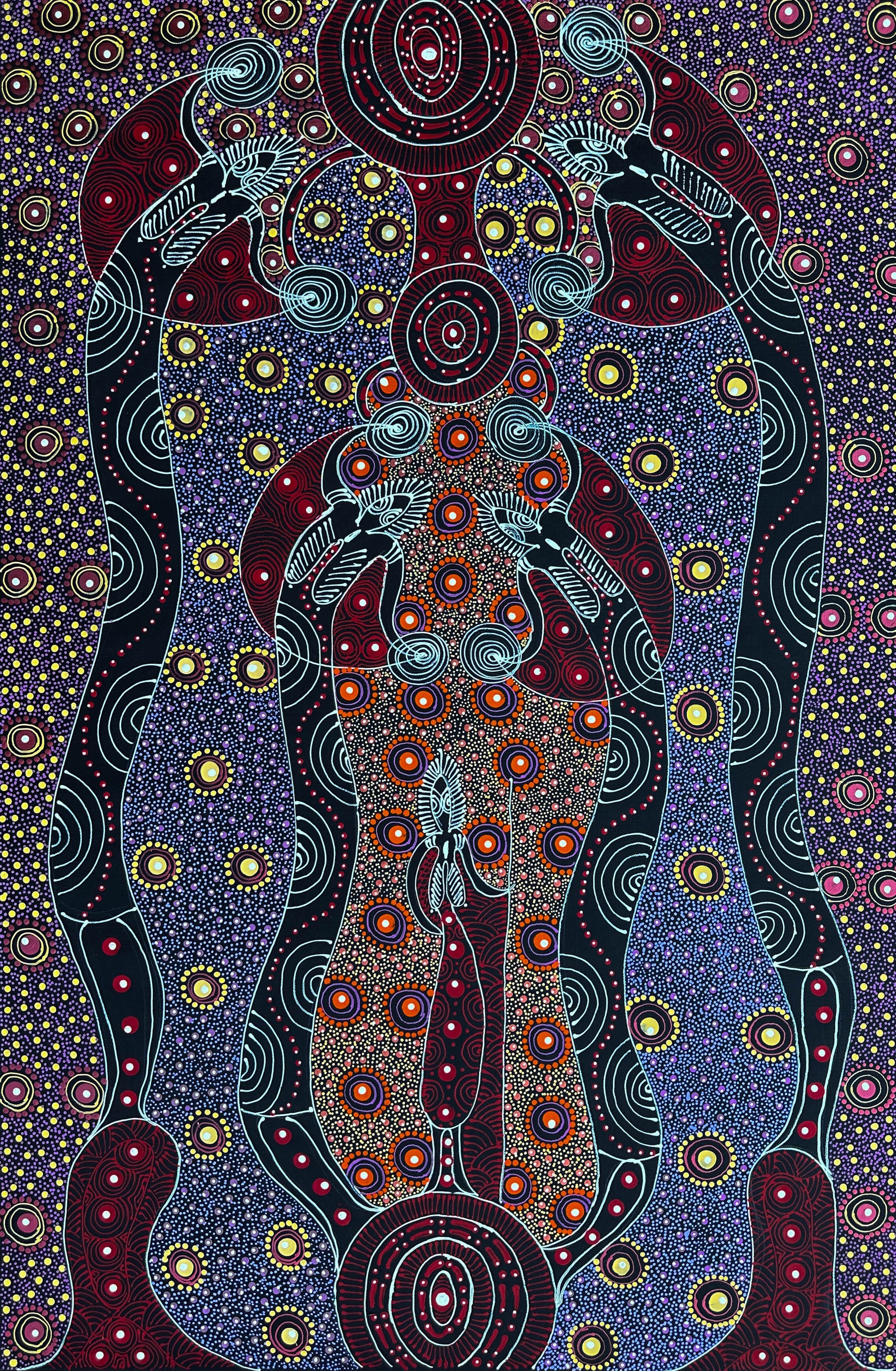Colleen Wallace, Colleen nungarrayi, colleen nungari, traditional art, contemporary art, altyere aboriginal art, aboriginal art, indigenous art, Australian art, dot painting, dot art work, art, artwork, art for sale, Ltyentye Apurte, painting, painting for sale, wall art, art gallery, Darwin gallery, northern territory, santa Teresa, décor, interior décor, interior design, dot painting, office décor, dot art, art collector, famous artist, dreamings, colour, colourful, intricate, Dream time sisters,