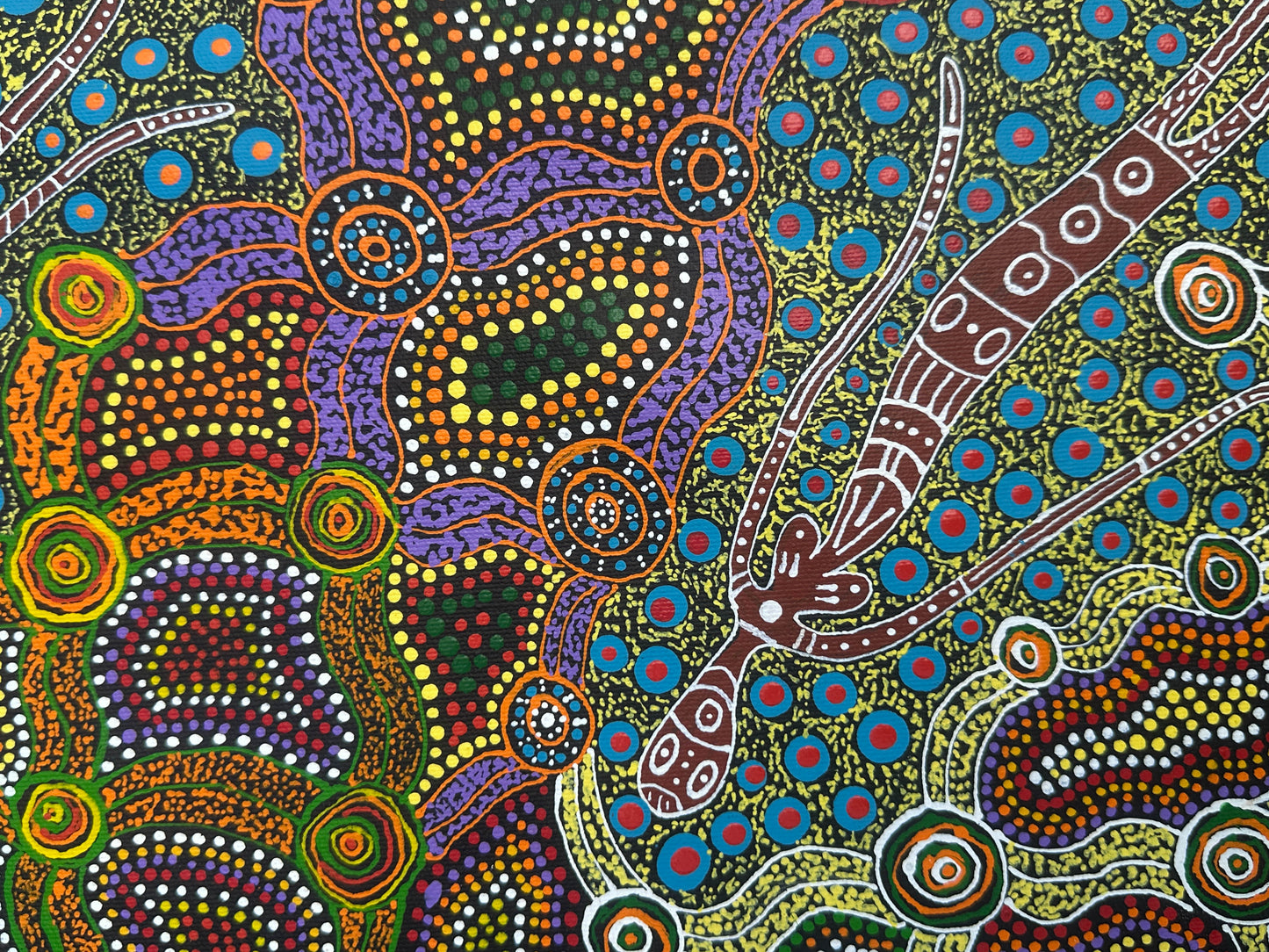 Ltyentye Apurte + Santa Teresa + Denise Doolan + dot art + dot artwork + interior design + decor + painting + art for sale + painting for sale  art gallery + indigenous art + aboriginal art + dreamtime + spirit beings + female artist + altyerre + altyerre aboriginal art + intricate + artist + talented artist + Darwin art gallery