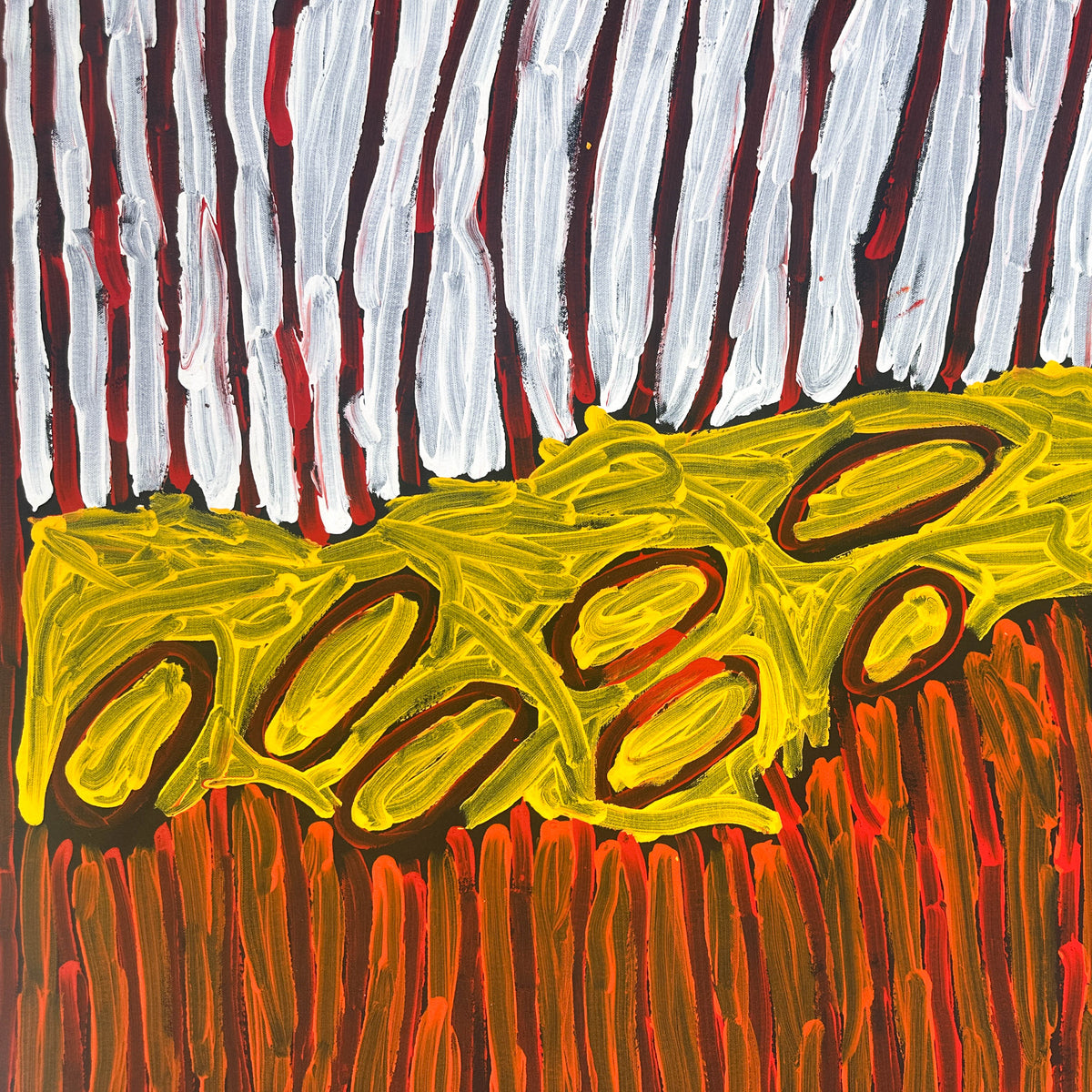 Gracie Nungarrayi Jurrah, Gracie Nungarrayi, My Country, My Country Dreaming, Desert Country, Rockholes, Aerial Perspective, Kintore, Walungurru, Pintupi, Western Desert Art, Northern Territory, Aboriginal Art, Aboriginal Artist, Aboriginal Art for Sale, Indigenous Art, Indigenous Artist, Australian Art, Contemporary Aboriginal Art, Female Artist, Acrylic on Linen, Original Artwork, Art for Sale, Collectable Art, Art Gallery, Darwin Gallery, Altyerre Aboriginal Art, Art, Interior Design, Wall Art