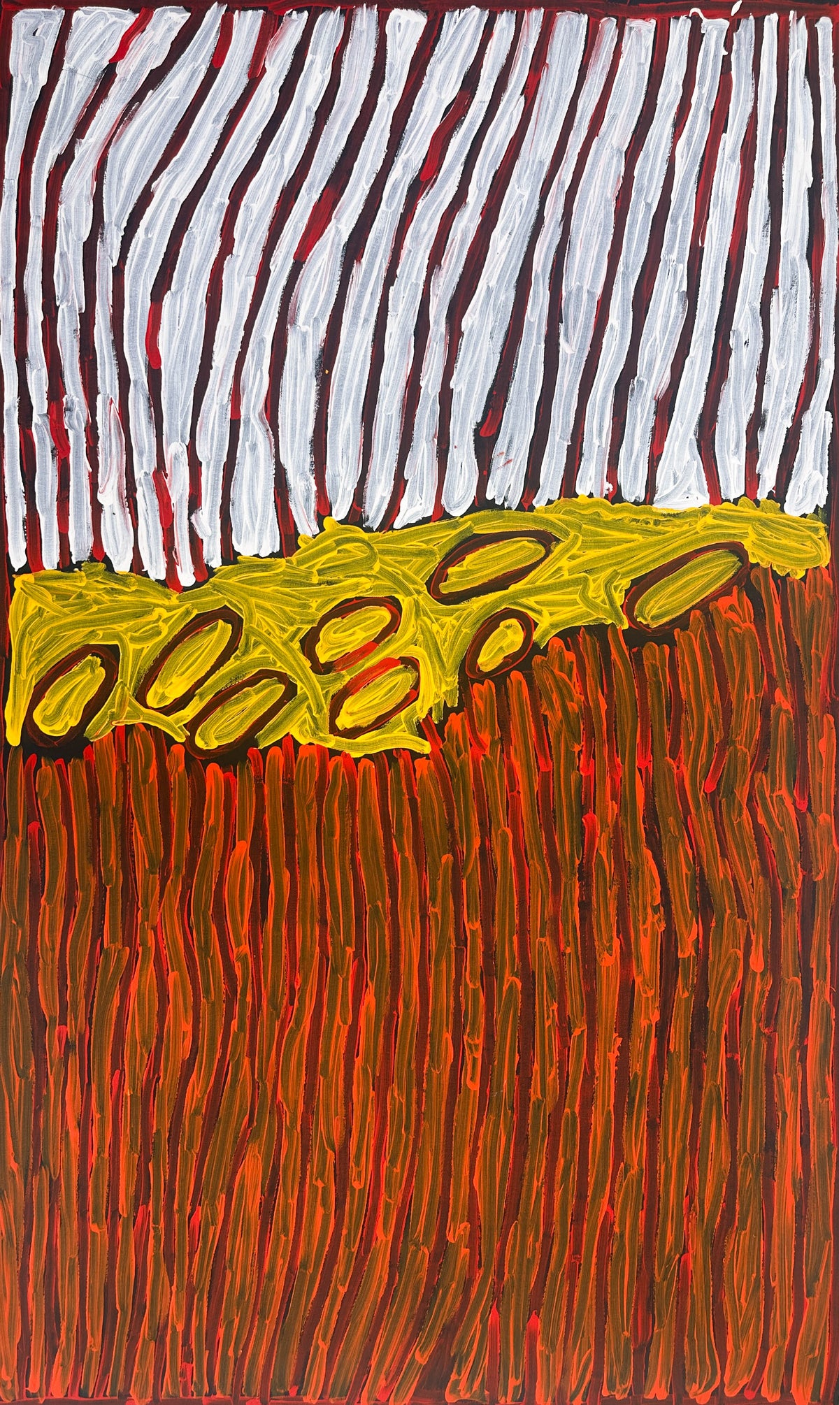 Gracie Nungarrayi Jurrah, Gracie Nungarrayi, My Country, My Country Dreaming, Desert Country, Rockholes, Aerial Perspective, Kintore, Walungurru, Pintupi, Western Desert Art, Northern Territory, Aboriginal Art, Aboriginal Artist, Aboriginal Art for Sale, Indigenous Art, Indigenous Artist, Australian Art, Contemporary Aboriginal Art, Female Artist, Acrylic on Linen, Original Artwork, Art for Sale, Collectable Art, Art Gallery, Darwin Gallery, Altyerre Aboriginal Art, Art, Interior Design, Wall Art