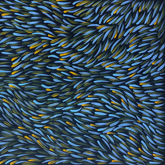 Gloria Tamerre Petyarre, Bush Medicine Leaves, Utopia, Art for Sale, Painting for Sale, Indigenous Art, Aboriginal Art, Australian Art, Darwin Art Gallery, Altyerre Aboriginal Art, Darwin Based Gallery, famous indigenous artist, aboriginal dreaming, interior décor, home décor, interior decorating, leaves, 
