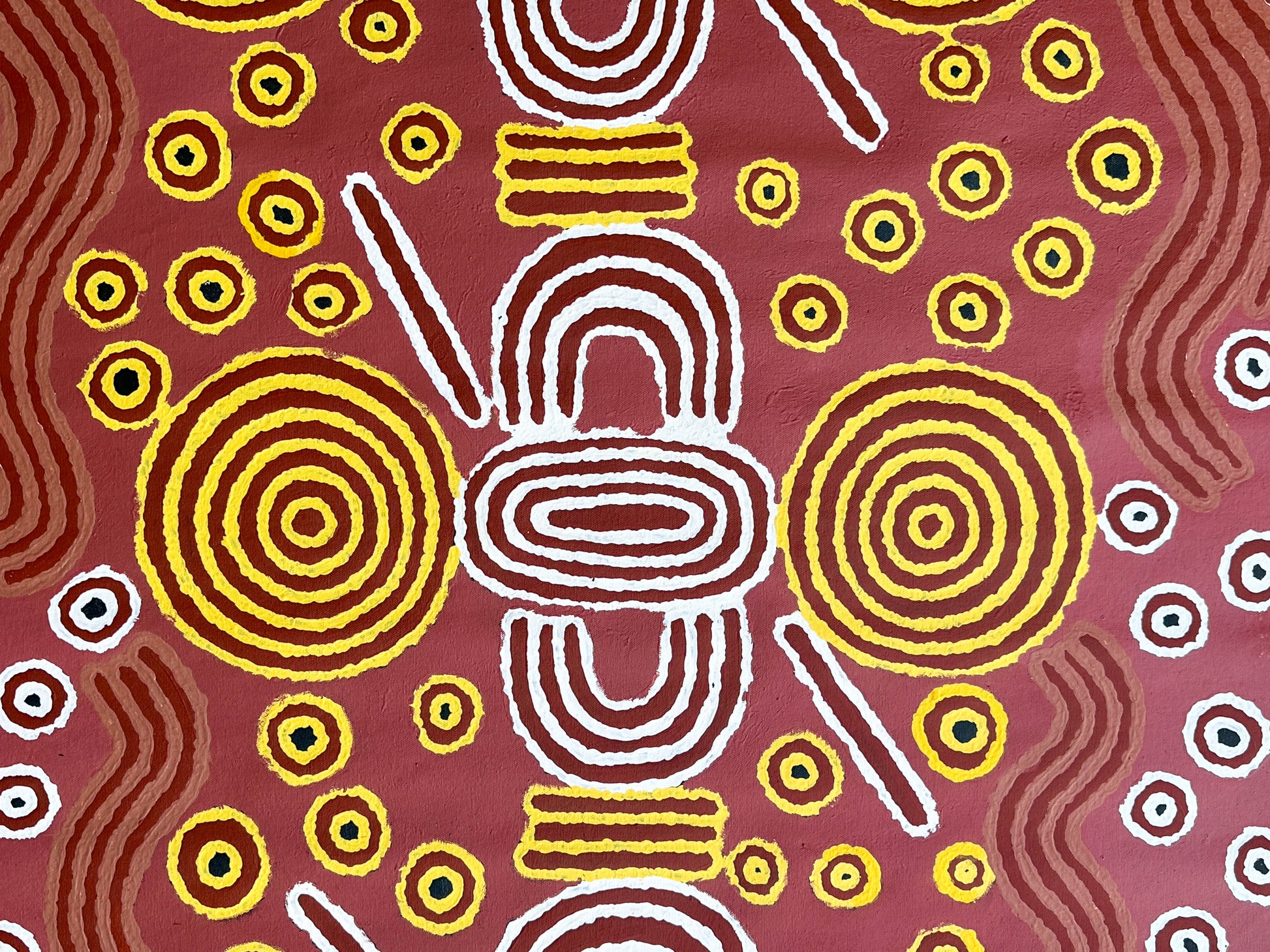 Julie Dempsey Napaltjarri + Papunya ++ aboriginal art + indigenous art + Australian art + darwin Based gallery + art for sale + painting for sale + aerial painting + iconography + symbolism + mina Tjuta + altyerre + altyerre aboriginnal art + painting for sale + artwork + art story