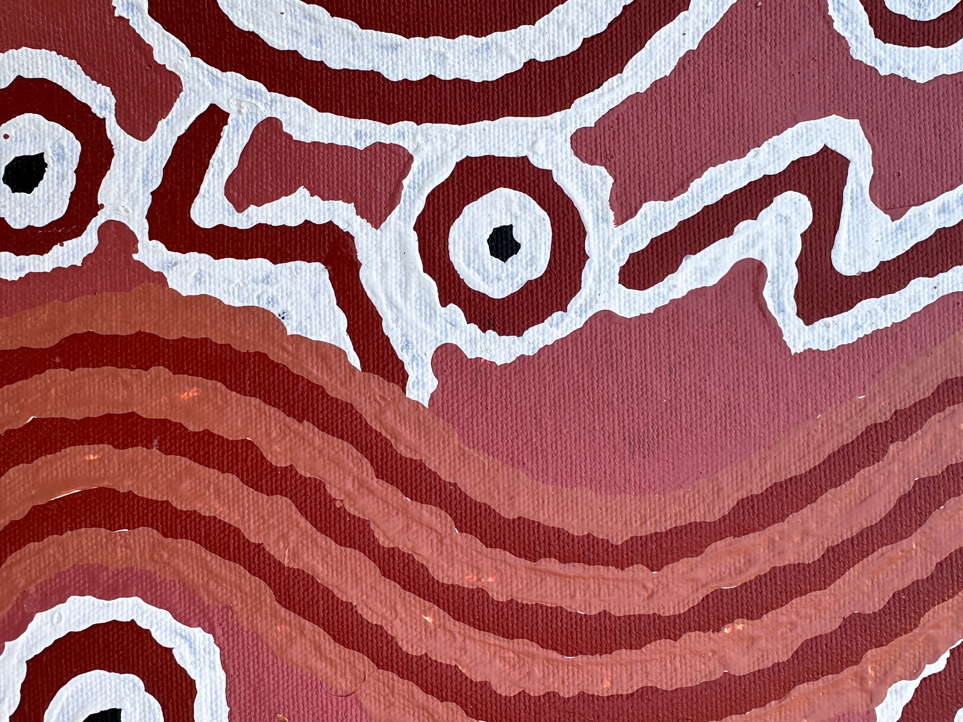 Julie Dempsey Napaltjarri + Papunya ++ aboriginal art + indigenous art + Australian art + darwin Based gallery + art for sale + painting for sale + aerial painting + iconography + symbolism + mina Tjuta + altyerre + altyerre aboriginnal art + painting for sale + artwork + art story