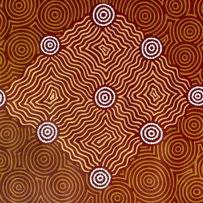 Julie Napaltjarri Dempsey Papunya Traditional Art Claypan Swamp Aboriginal Art Indigenous Art Australian Art Ochre Colours Art for Sale Aboriginal Art for Sale Indigenous Art for Sale