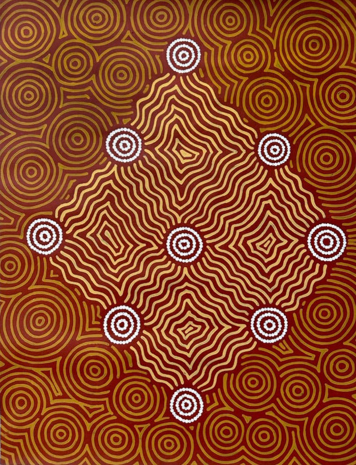 Julie Napaltjarri Dempsey Papunya Traditional Art Claypan Swamp Aboriginal Art Indigenous Art Australian Art Ochre Colours Art for Sale Aboriginal Art for Sale Indigenous Art for Sale