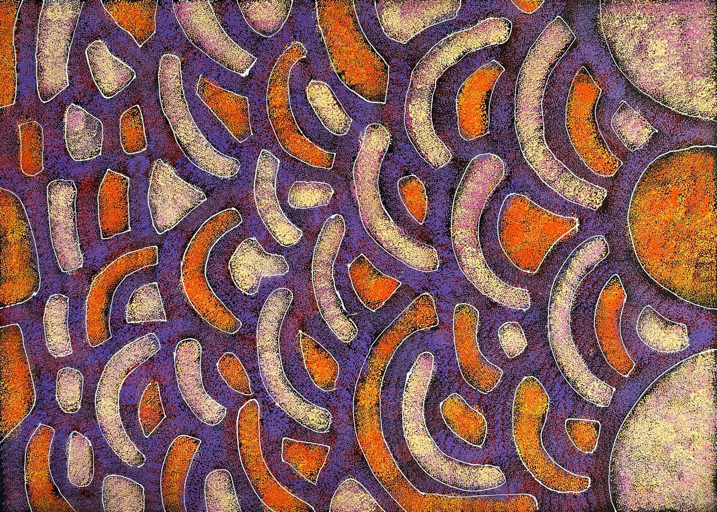 Janet Golder Kngwarreye Awelye Body Paint Women's Ceremony Purple Orange Utopia Indigenous art Aboriginal Art Australian Art female artist Contemporary art Dot art traditional art