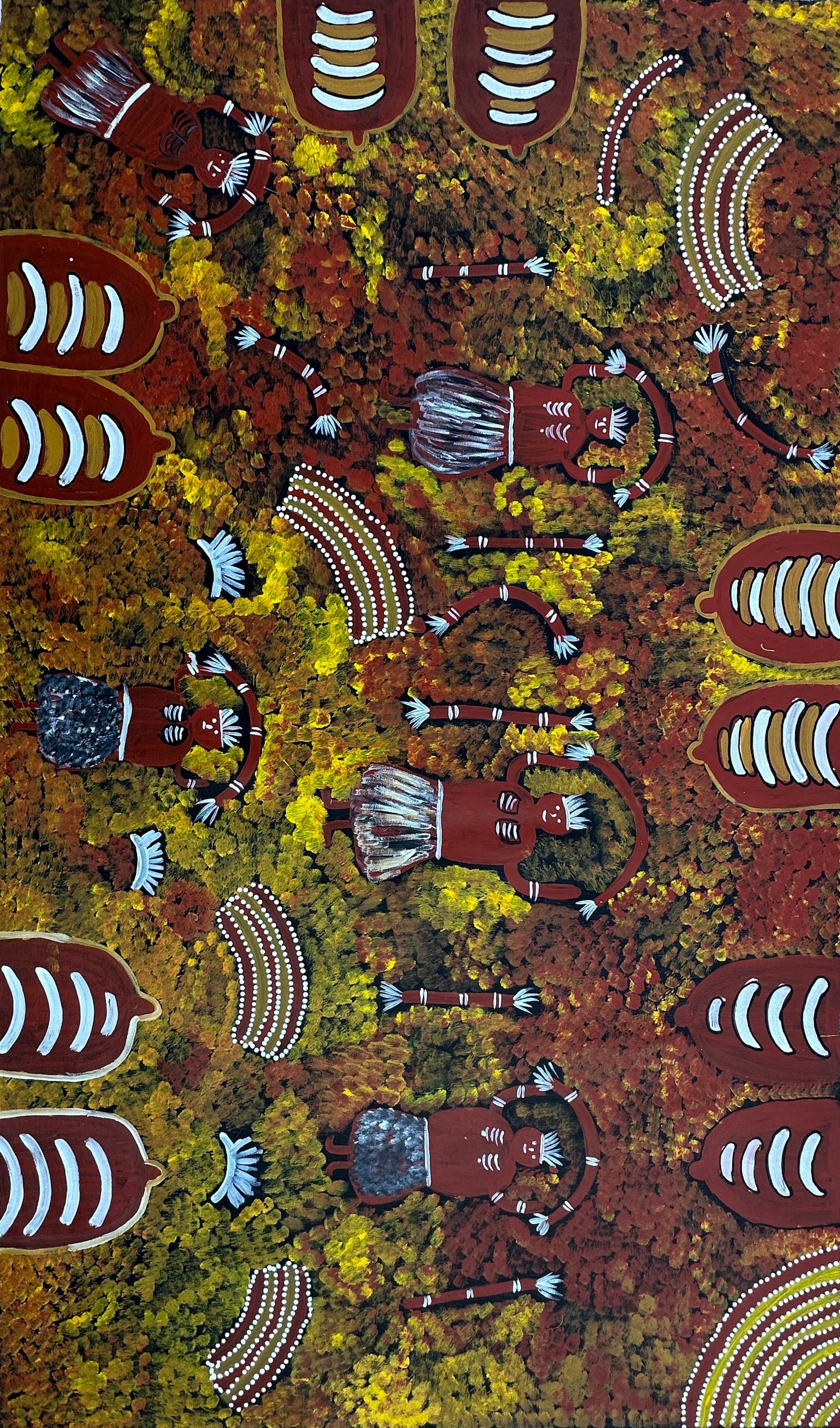 Janet Golder Kngwarreye + Aweley + Aweyle + Indigneous Art + Aboriginal Art + Australian Art + Darwin Based Gallery + Women's Ceremony + Traditional Art + Ochre Colours + Utopia + Art Work + Painting + Janet Golder Ngwarai