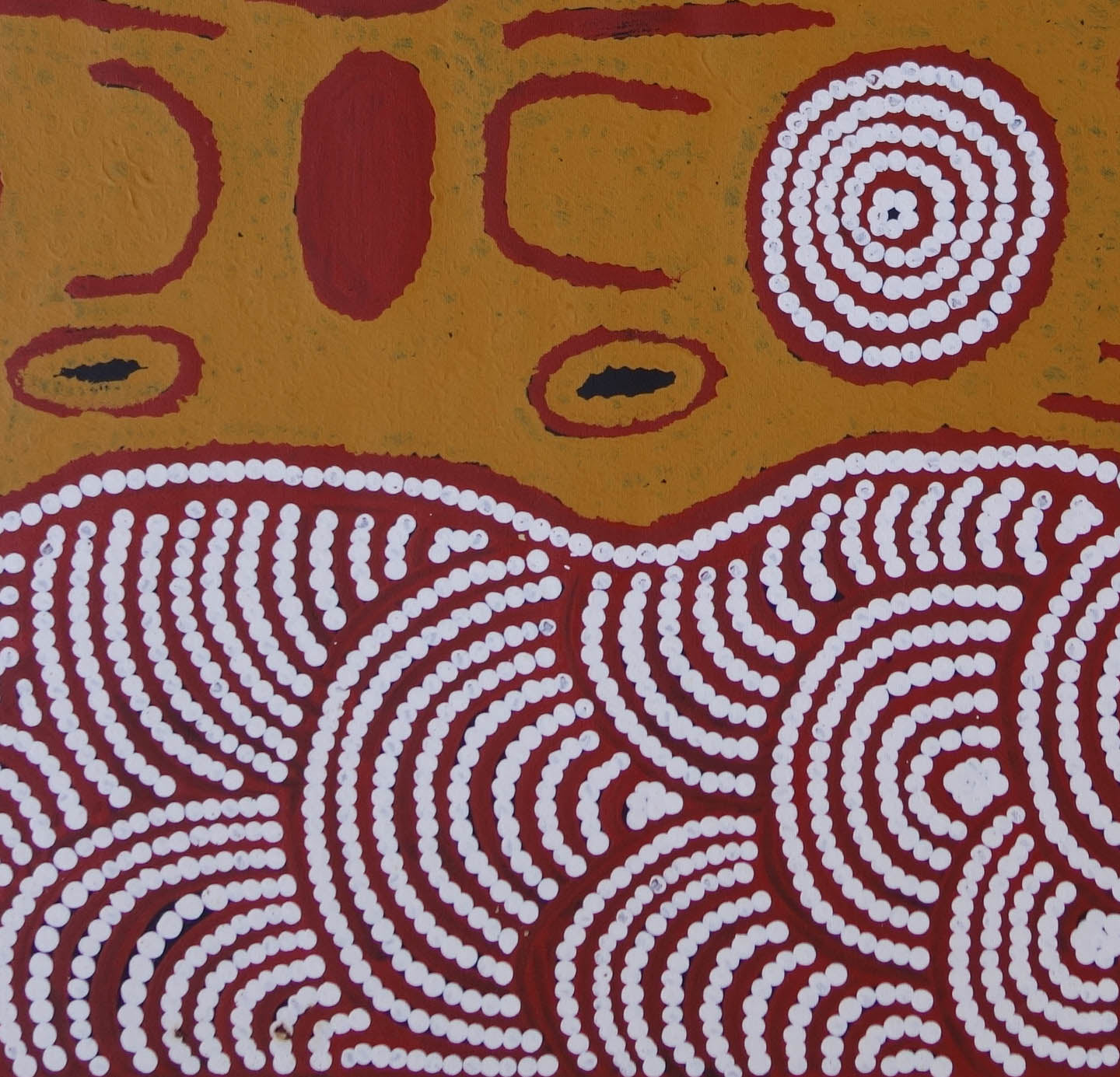 Jennifer Nginana Mitchell, Jennifer Nginyaka Mitchell, western desert art, aboriginal art, indigenous art, art, art for sale, painting for sale, interior design, interior décor, art gallery, art story, iconography, topography, constellation, Pleiades, orion, Darwin, Darwin gallery, Darwin northern territory, art work, wall art, symbolism, altyerre aboriginal art, original art, ethical art, direct from the artist, aerial perspective, Australian art, Ochre colours, painting 