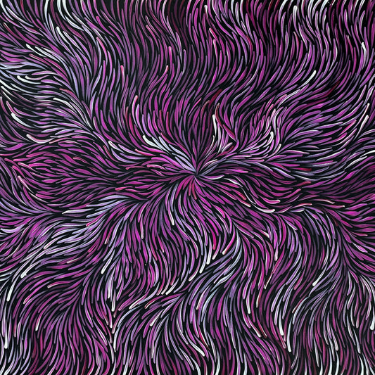 Jeannie Petyarre Pitjara, Bush Medicine Leaves, Bush Yam, Body Paint, Awelye, Bush Seeds, contemporary art, aboriginal art, indigenous art for sale, Australian art, art collector, altyerre aboriginal art, art work, art gallery, Darwin gallery, painting for sale, wall art, northern territory, alice springs, décor, interior décor, interior design, office décor, art lover, famous artist, utopian artist, dreaming, bush medicine, family business, movement, hypnotic, art storytelling, modern art, traditional art