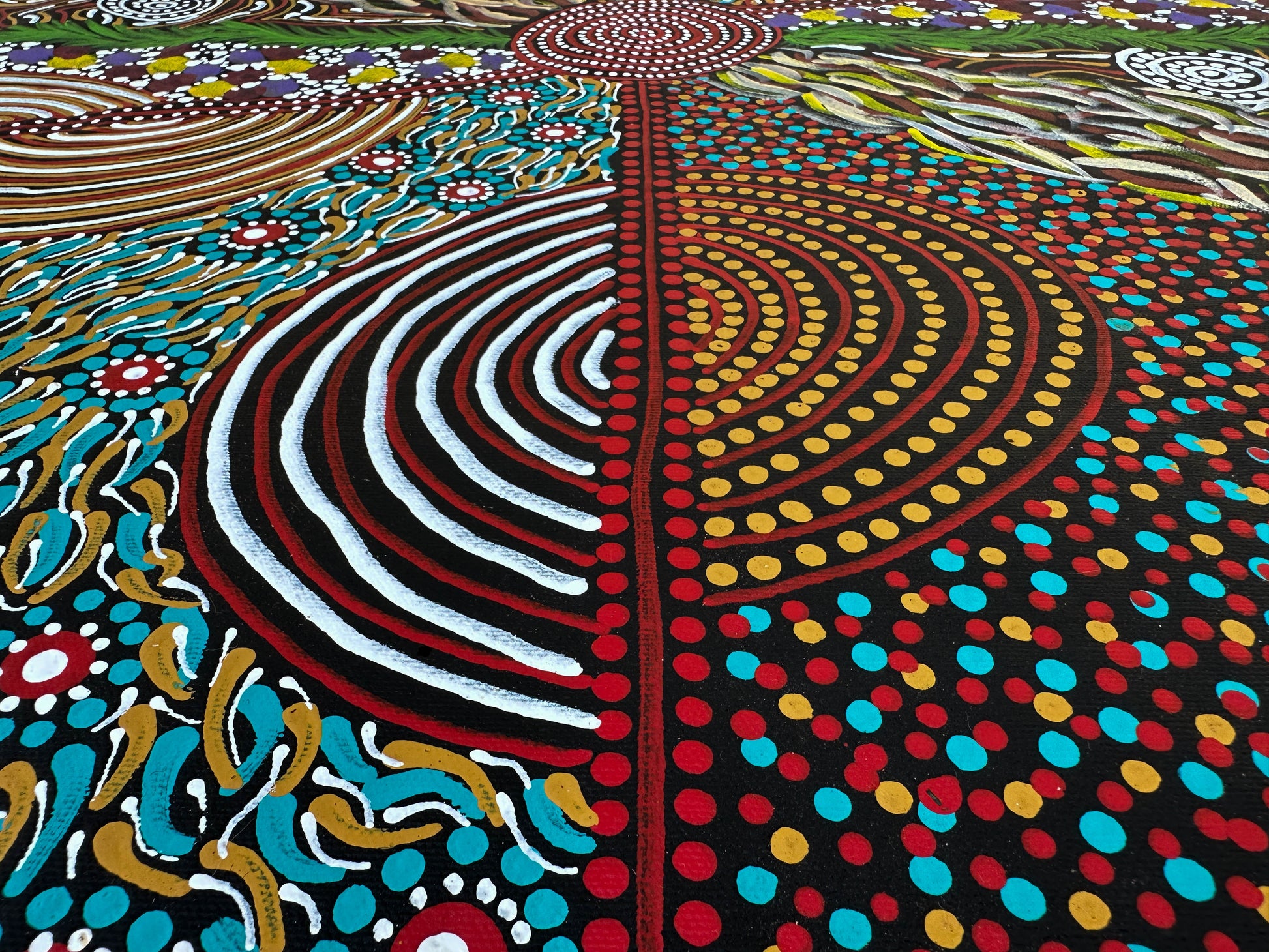 Karen Bird Nangala Ngale + Indigenous Art + Aboriginal Art + Australian Art + Art for sale + Painting for sale + Iconography + Symbolism + Dot Art + Alpar Seeds + Dreaming + Aboriginal Dreaming + Contemporary Art+ traditional Art + Darwin Based Gallery + Art Collector + Utopia + Utopian art