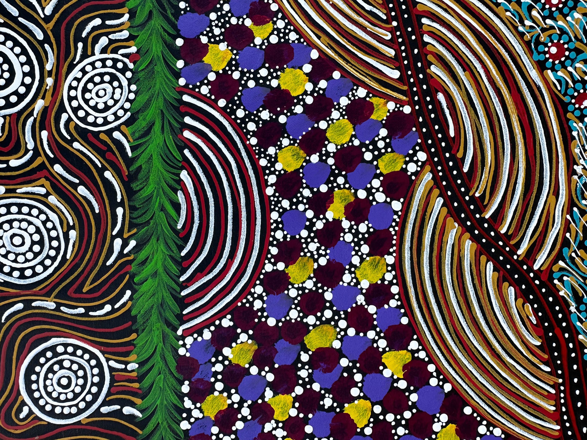 Karen Bird Nangala Ngale + Indigenous Art + Aboriginal Art + Australian Art + Art for sale + Painting for sale + Iconography + Symbolism + Dot Art + Alpar Seeds + Dreaming + Aboriginal Dreaming + Contemporary Art+ traditional Art + Darwin Based Gallery + Art Collector + Utopia + Utopian art