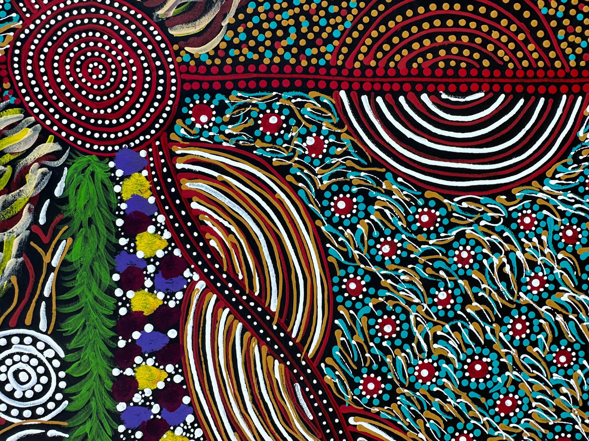 Karen Bird Nangala Ngale + Indigenous Art + Aboriginal Art + Australian Art + Art for sale + Painting for sale + Iconography + Symbolism + Dot Art + Alpar Seeds + Dreaming + Aboriginal Dreaming + Contemporary Art+ traditional Art + Darwin Based Gallery + Art Collector + Utopia + Utopian art