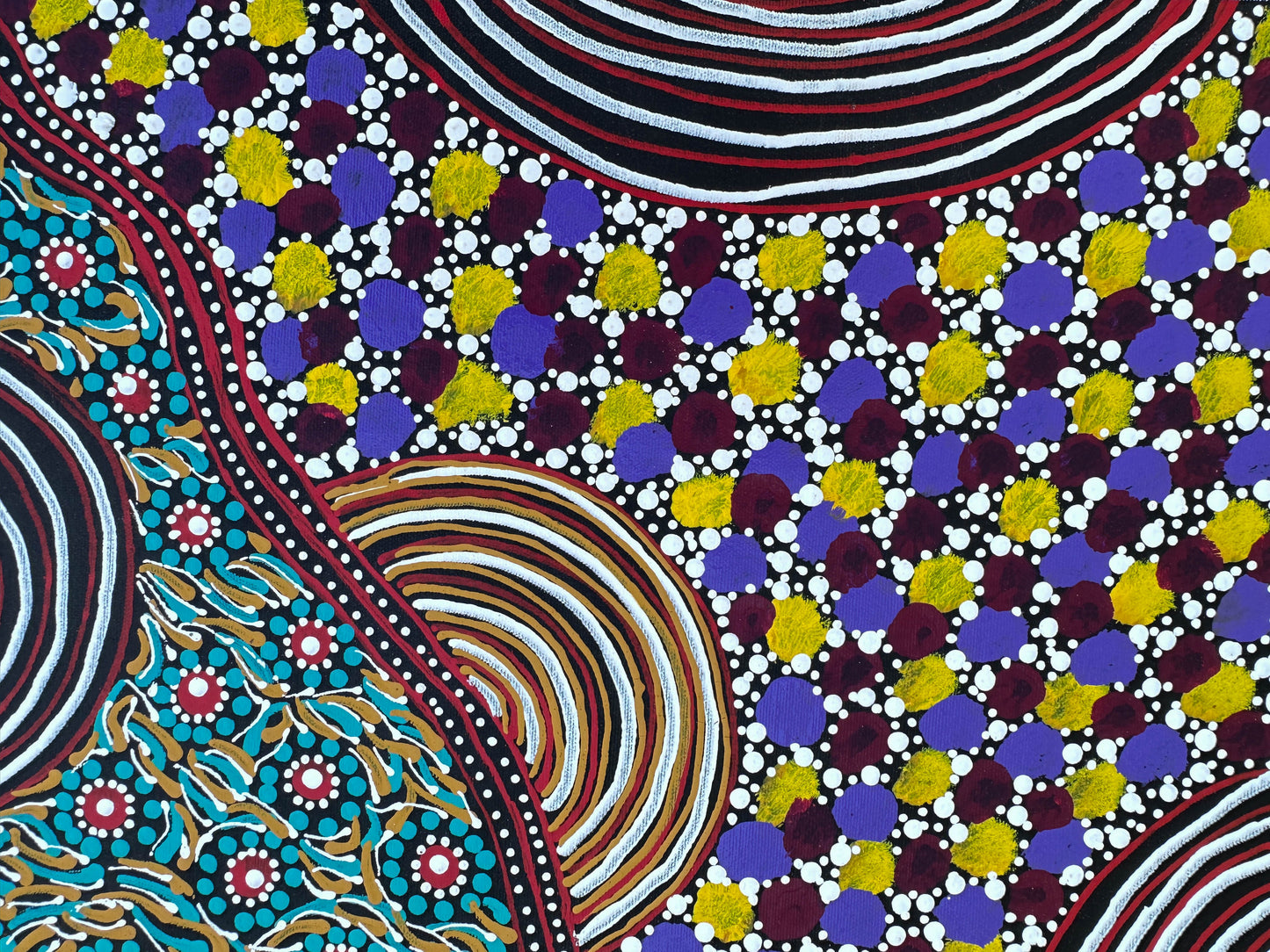 Karen Bird Nangala Ngale + Indigenous Art + Aboriginal Art + Australian Art + Art for sale + Painting for sale + Iconography + Symbolism + Dot Art + Alpar Seeds + Dreaming + Aboriginal Dreaming + Contemporary Art+ traditional Art + Darwin Based Gallery + Art Collector + Utopia + Utopian art