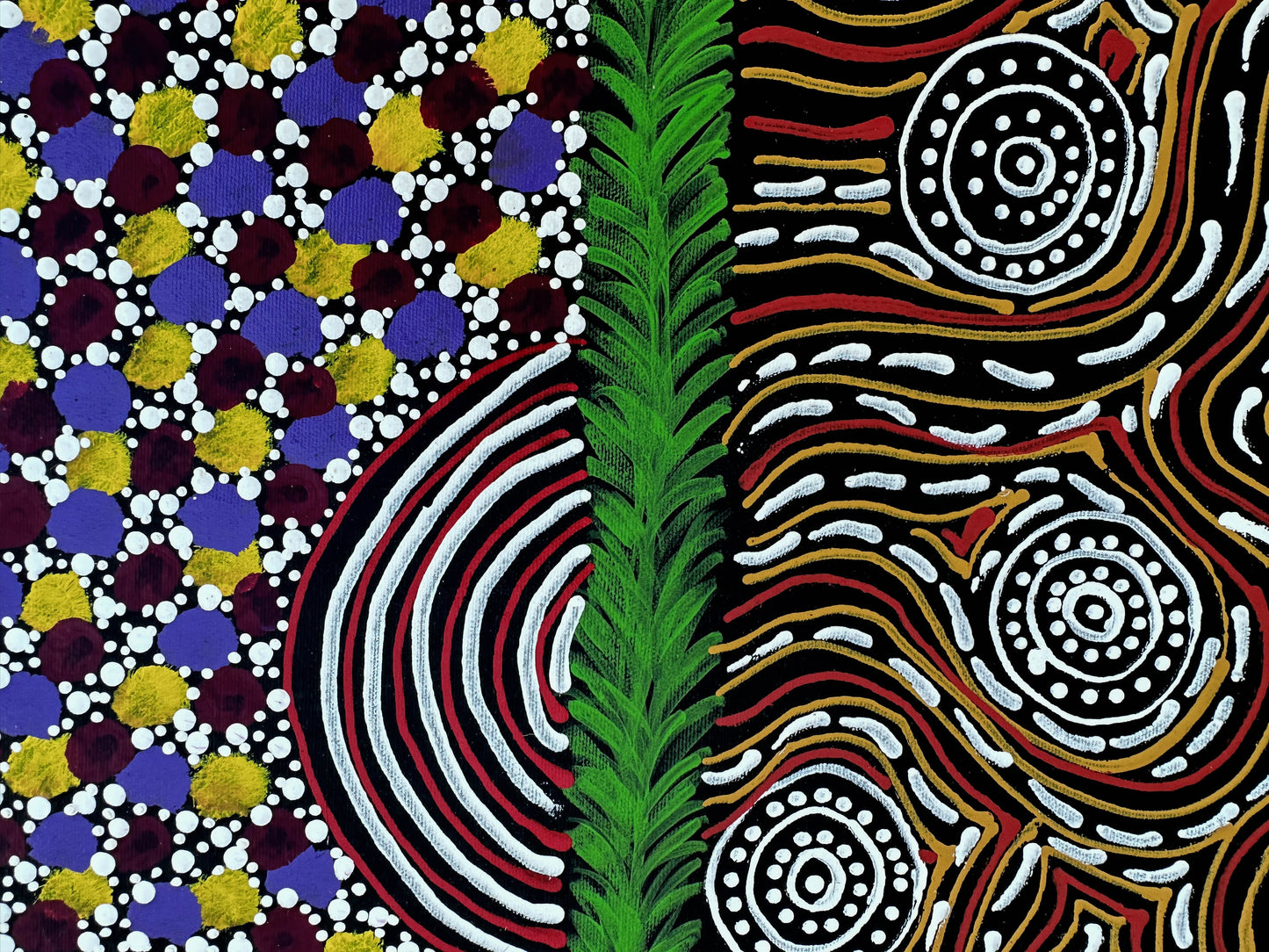 Karen Bird Nangala Ngale + Indigenous Art + Aboriginal Art + Australian Art + Art for sale + Painting for sale + Iconography + Symbolism + Dot Art + Alpar Seeds + Dreaming + Aboriginal Dreaming + Contemporary Art+ traditional Art + Darwin Based Gallery + Art Collector + Utopia + Utopian art