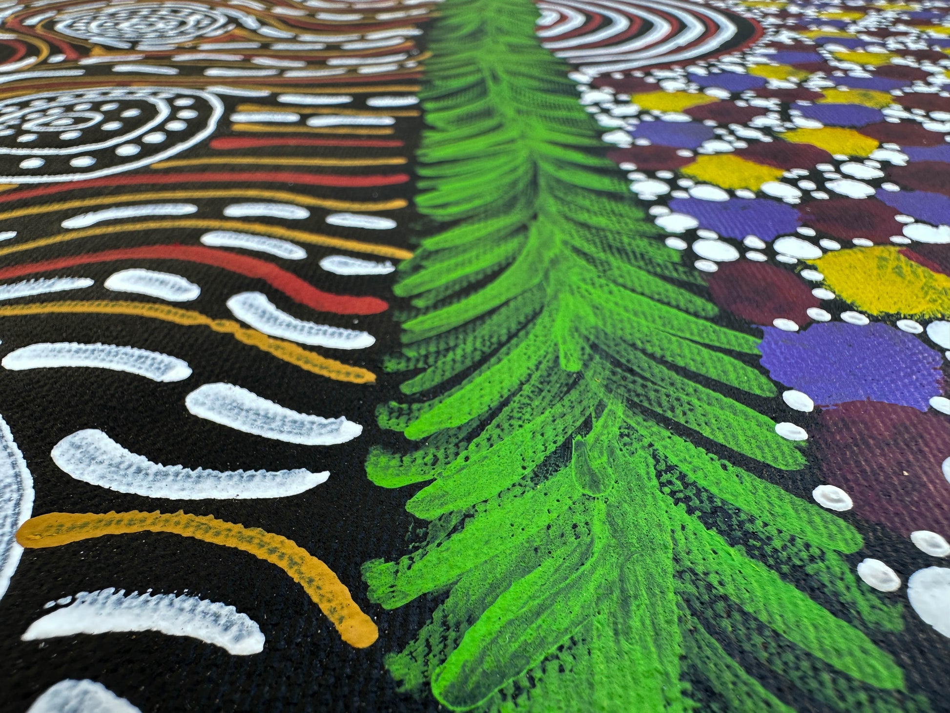 Karen Bird Nangala Ngale + Indigenous Art + Aboriginal Art + Australian Art + Art for sale + Painting for sale + Iconography + Symbolism + Dot Art + Alpar Seeds + Dreaming + Aboriginal Dreaming + Contemporary Art+ traditional Art + Darwin Based Gallery + Art Collector + Utopia + Utopian art