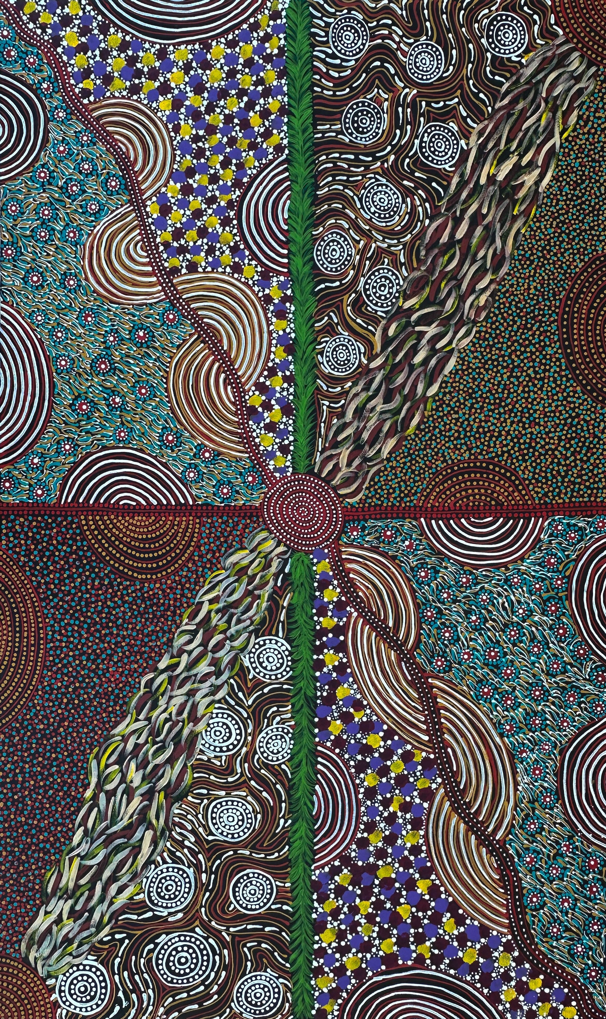 Karen Bird Nangala Ngale + Indigenous Art + Aboriginal Art + Australian Art + Art for sale + Painting for sale + Iconography + Symbolism + Dot Art + Alpar Seeds + Dreaming + Aboriginal Dreaming + Contemporary Art+ traditional Art + Darwin Based Gallery + Art Collector + Utopia + Utopian art